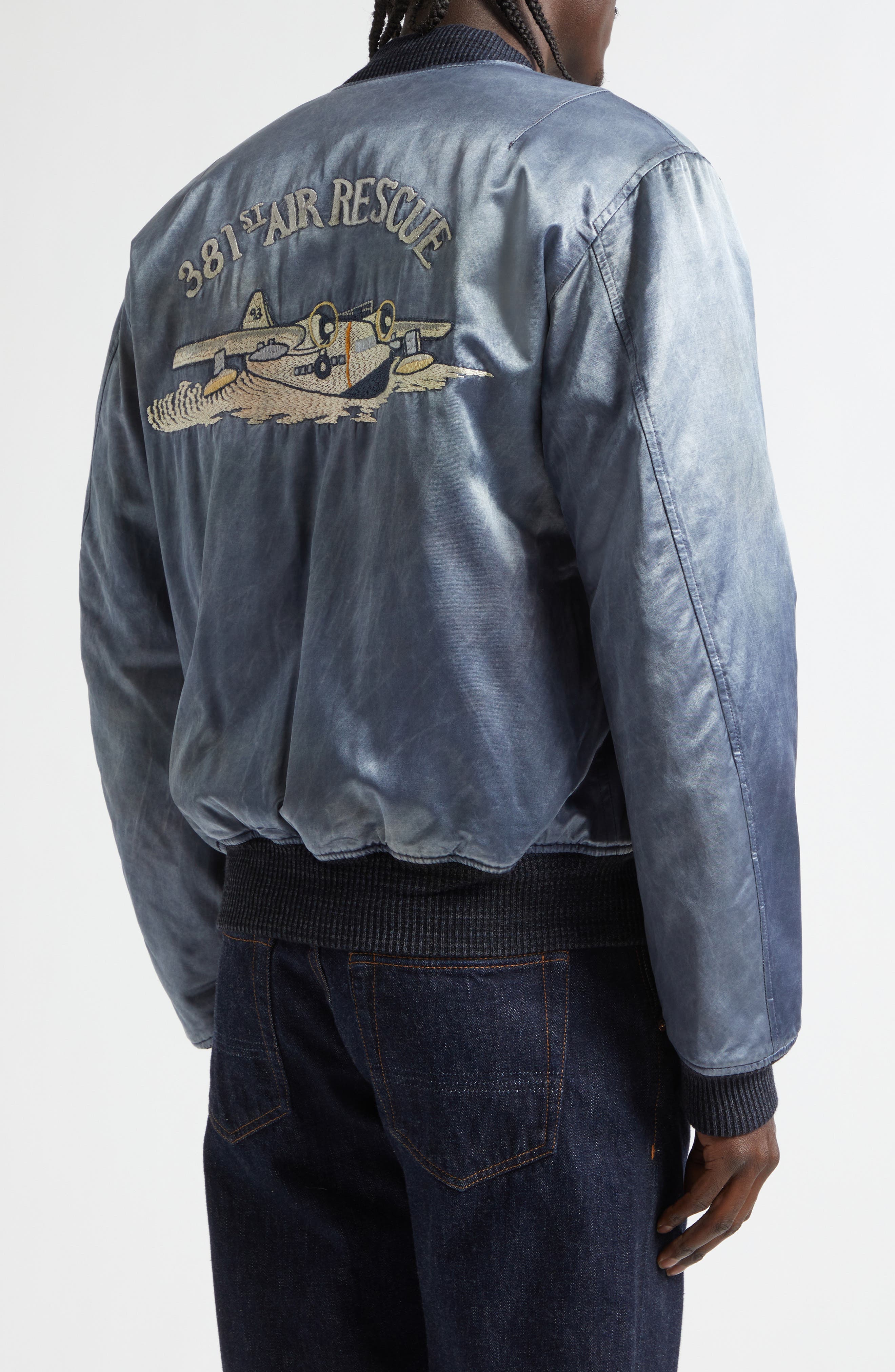 Quilted Embroidered Satin Flight Jacket - image 2