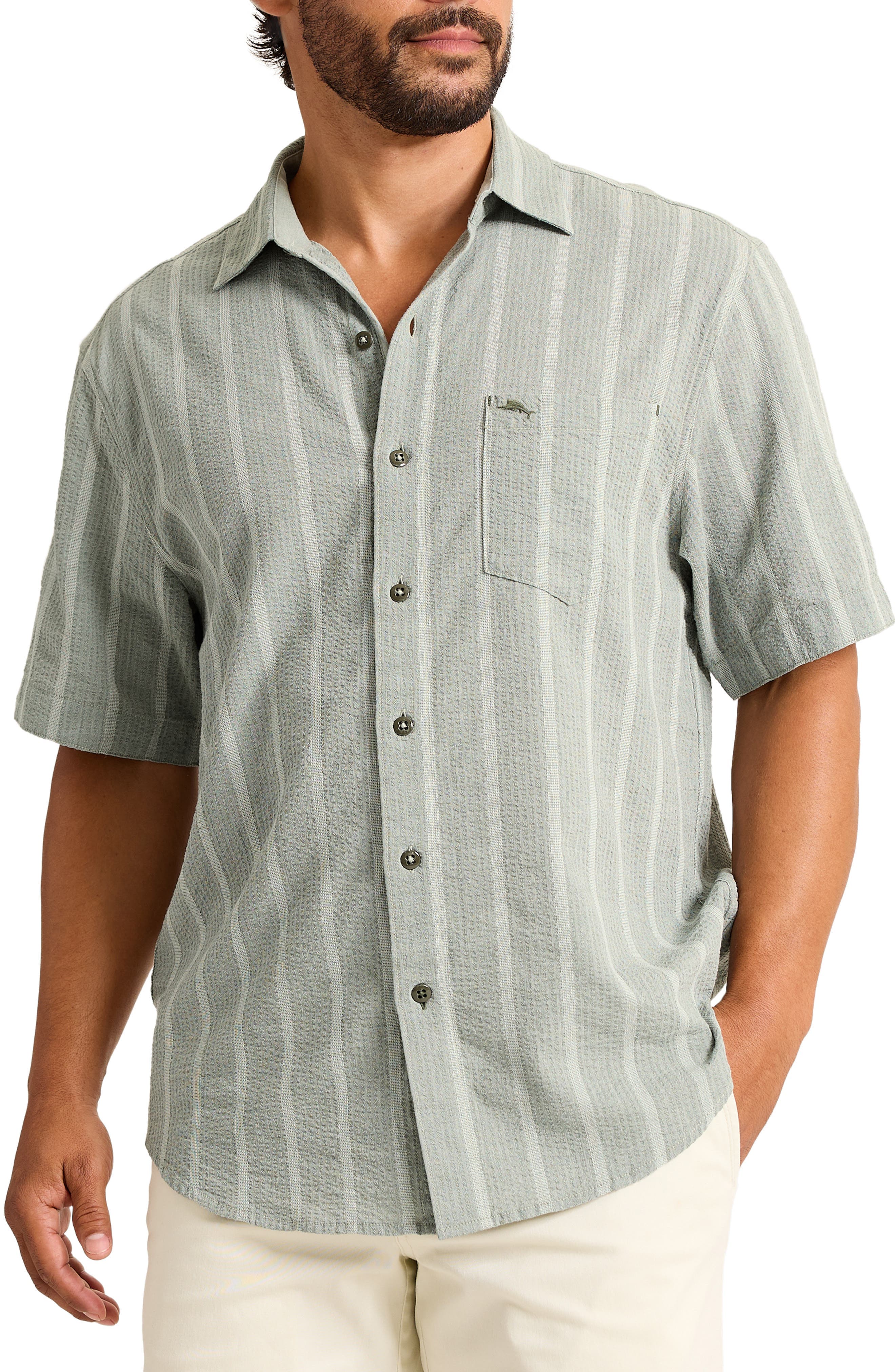 Nova Wave Short Sleeve Stretch Seersucker Button-Up Shirt - image 5
