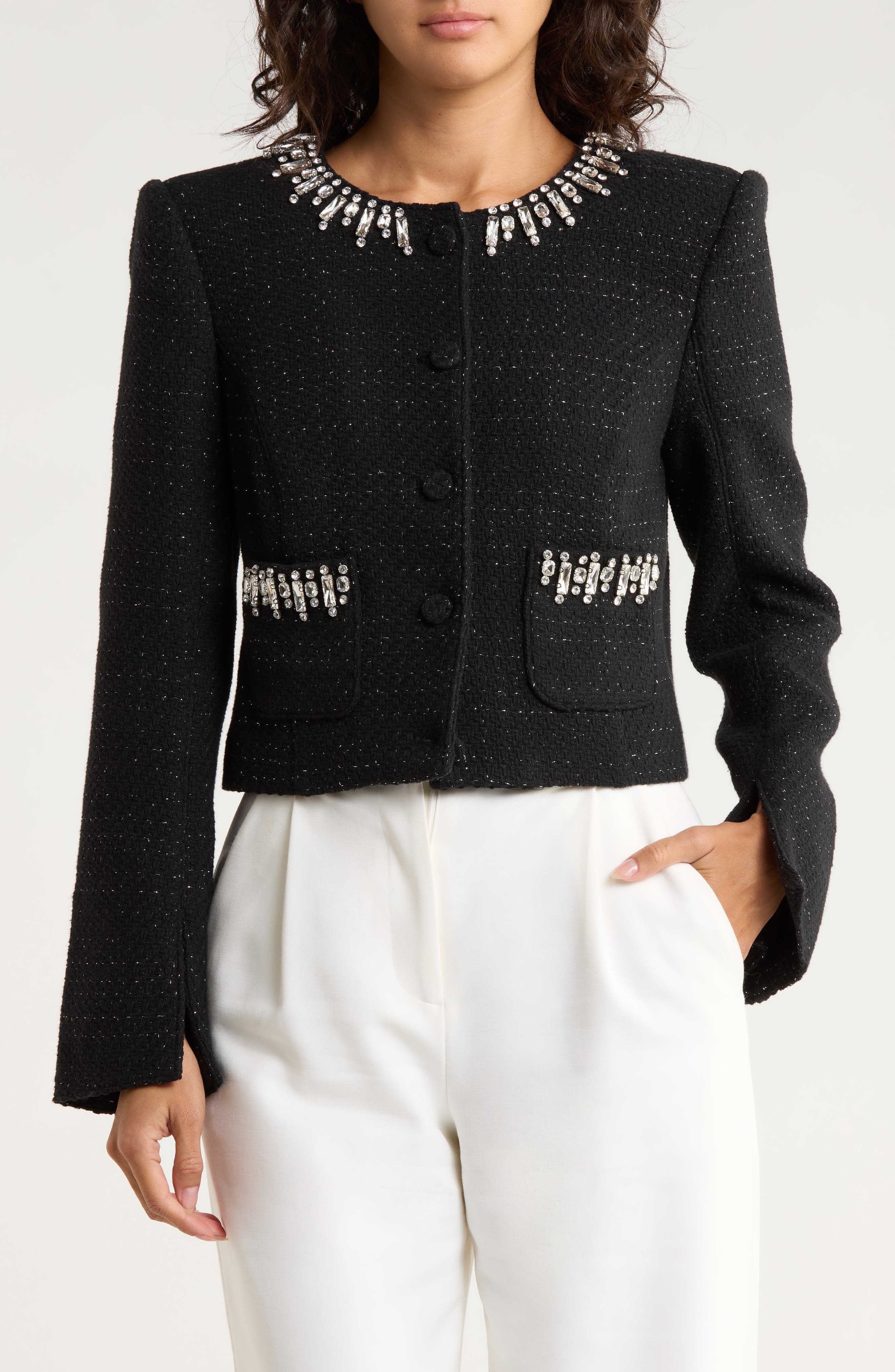Randi Rhinestone Trim Boucle Jacket - image 1