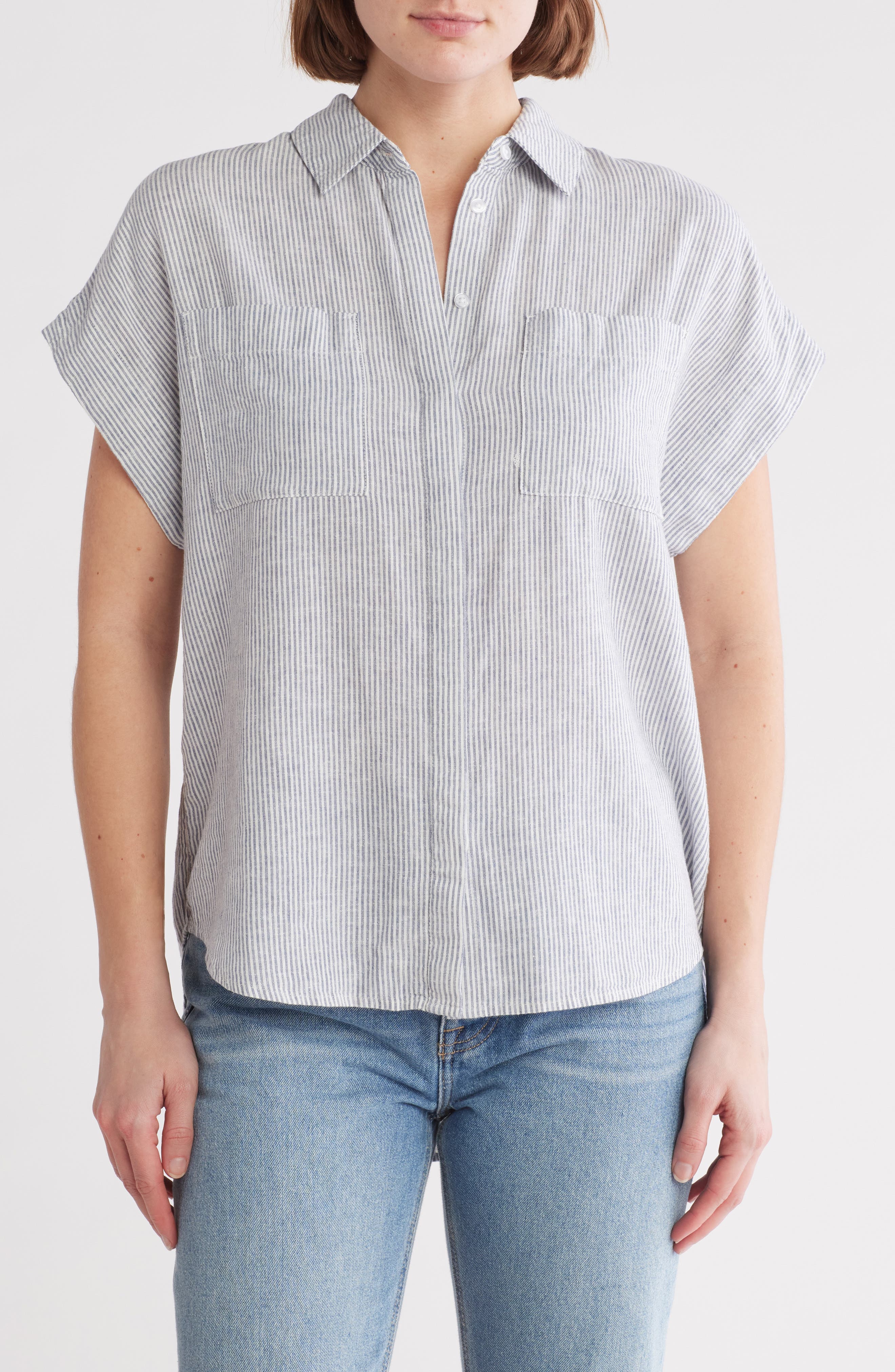Oversize Stripe Short Sleeve Button-Up Shirt - image 1