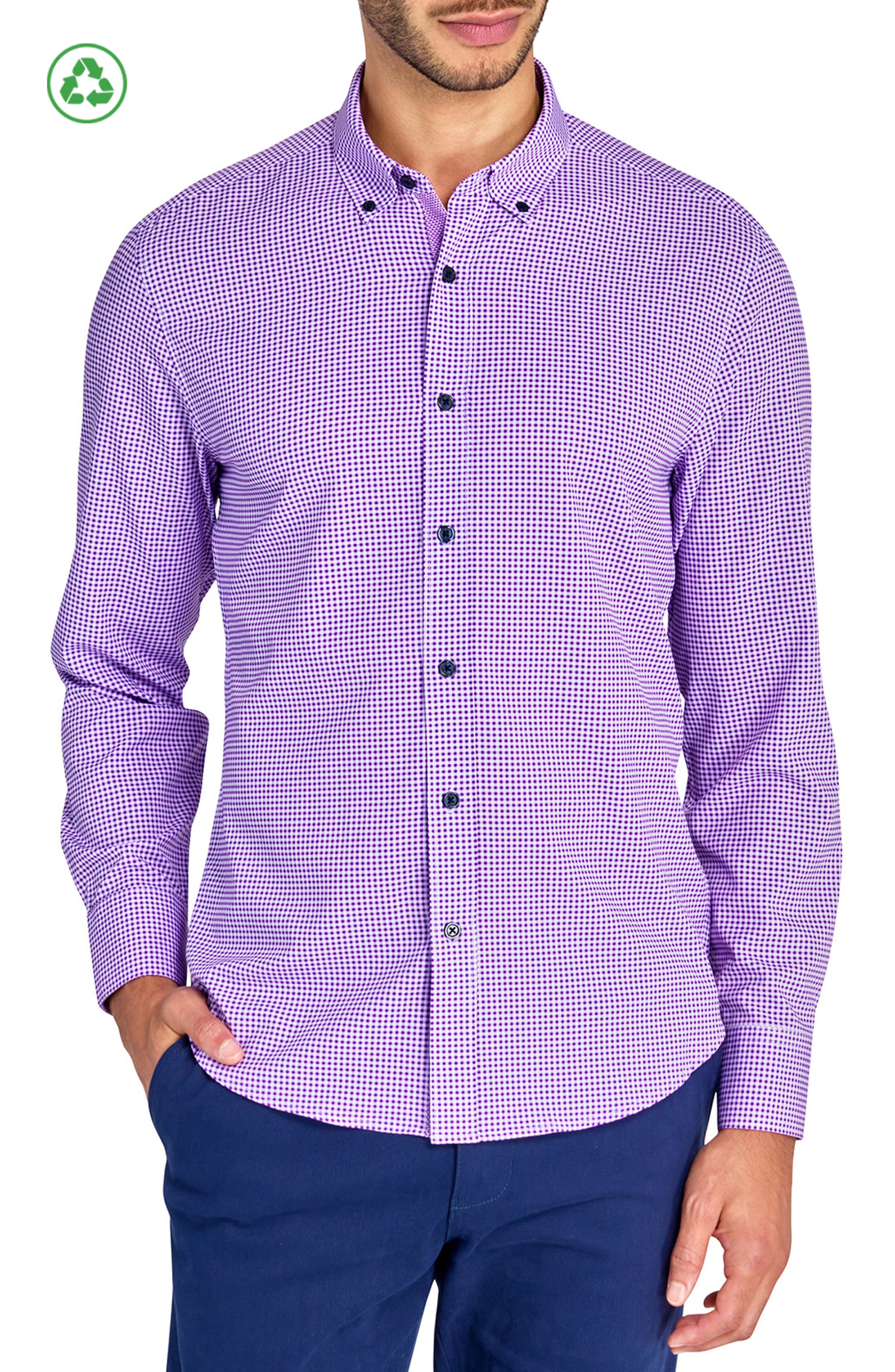 Slim Fit Micro Plaid Recycled 4-Way Stretch Performance Long Sleeve Shirt - image 5