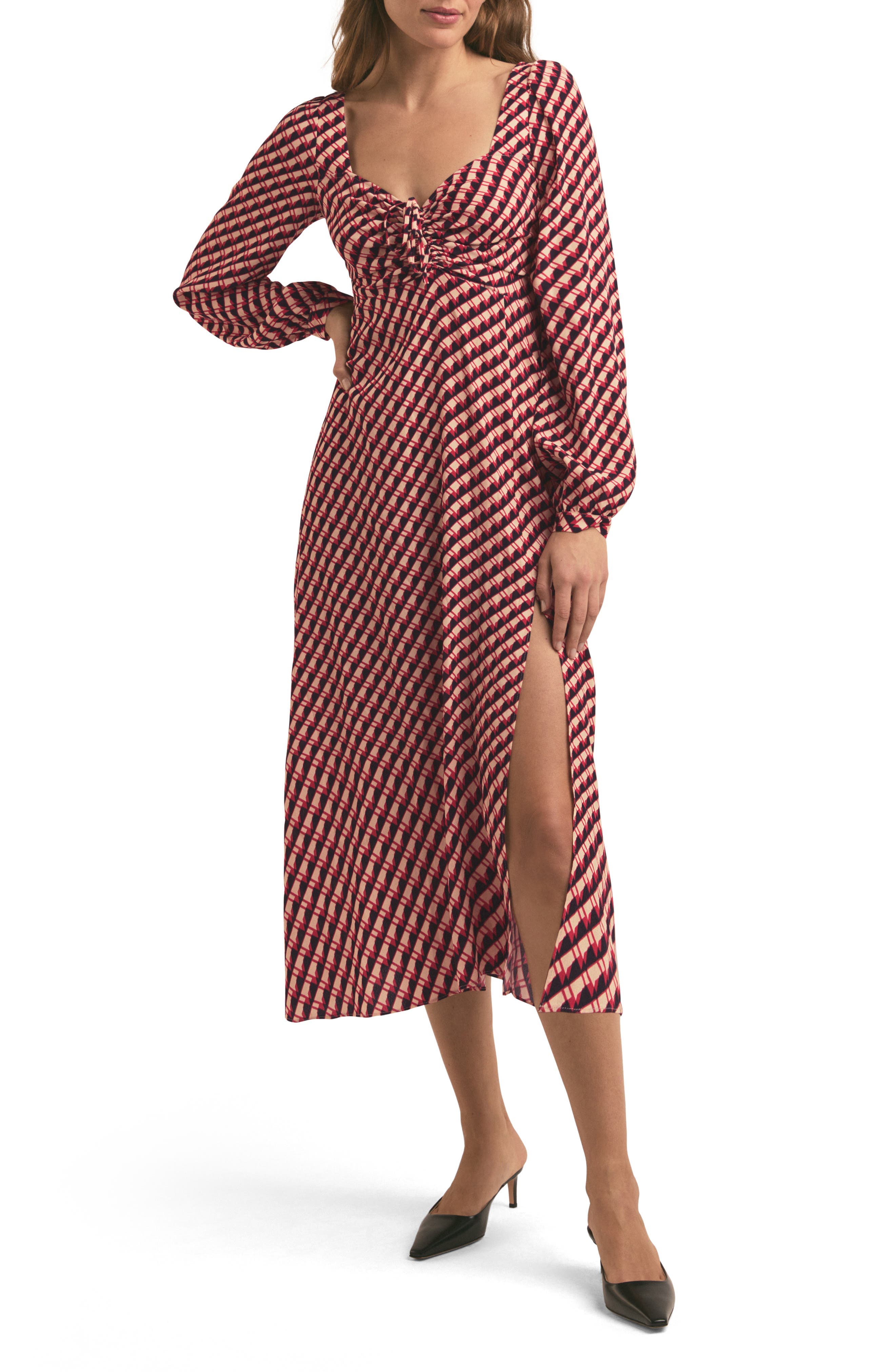 The Vineyard Geo Print Long Sleeve Midi Dress - image 1