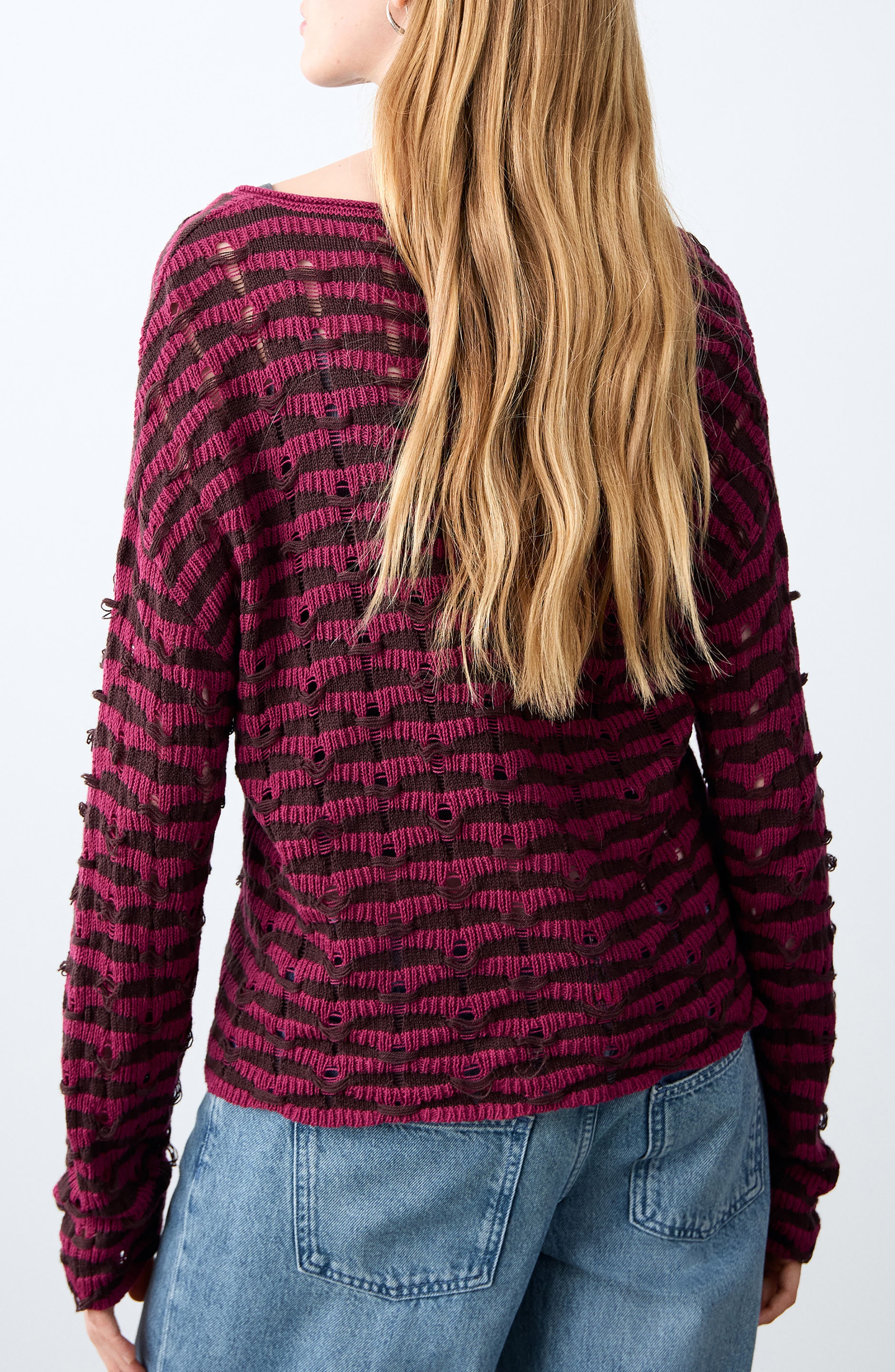 Stripe Openwork V-Neck Sweater - image 2