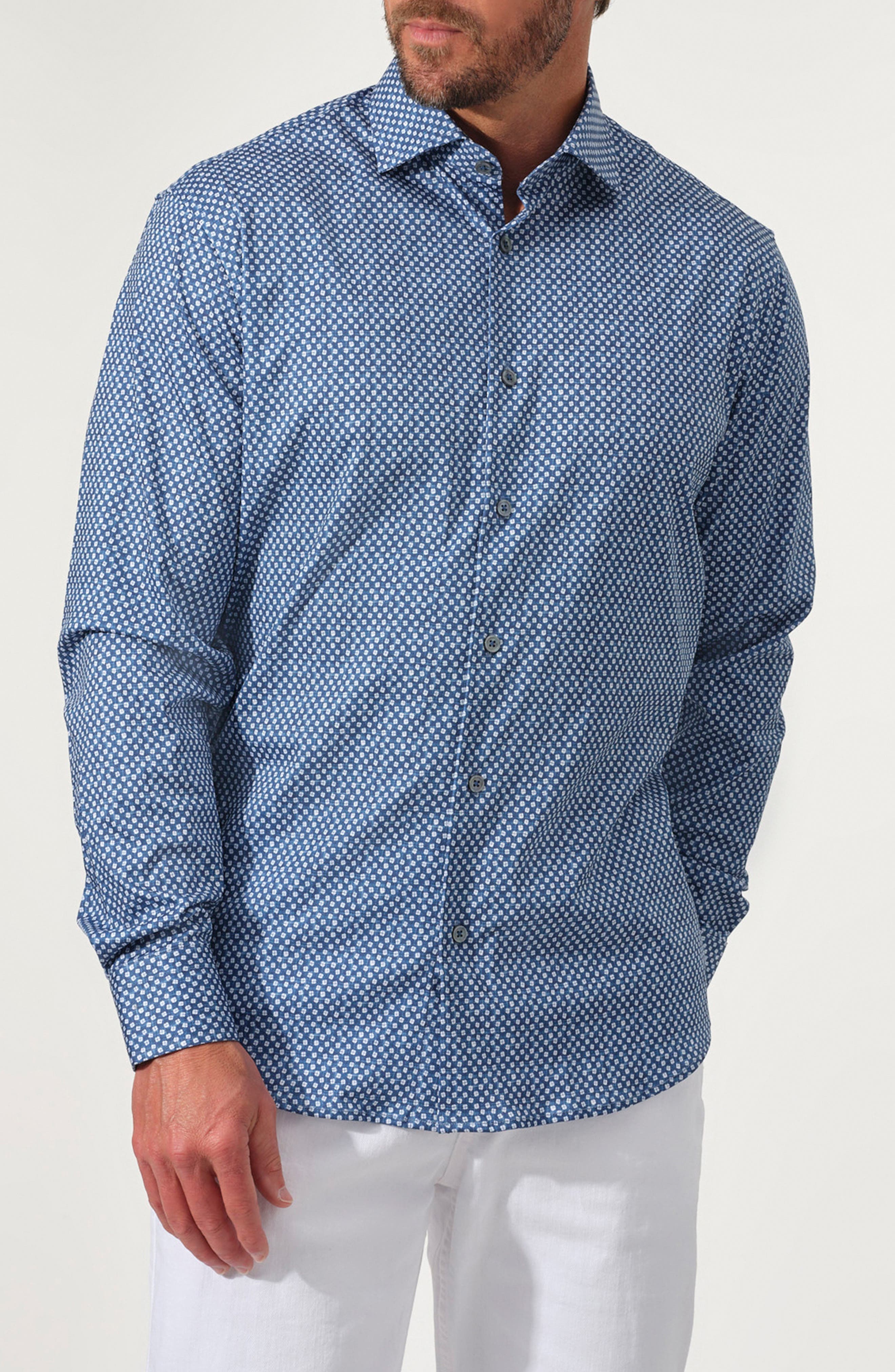 Micro Dot Stretch Supima Cotton Button-Up Shirt - image 1