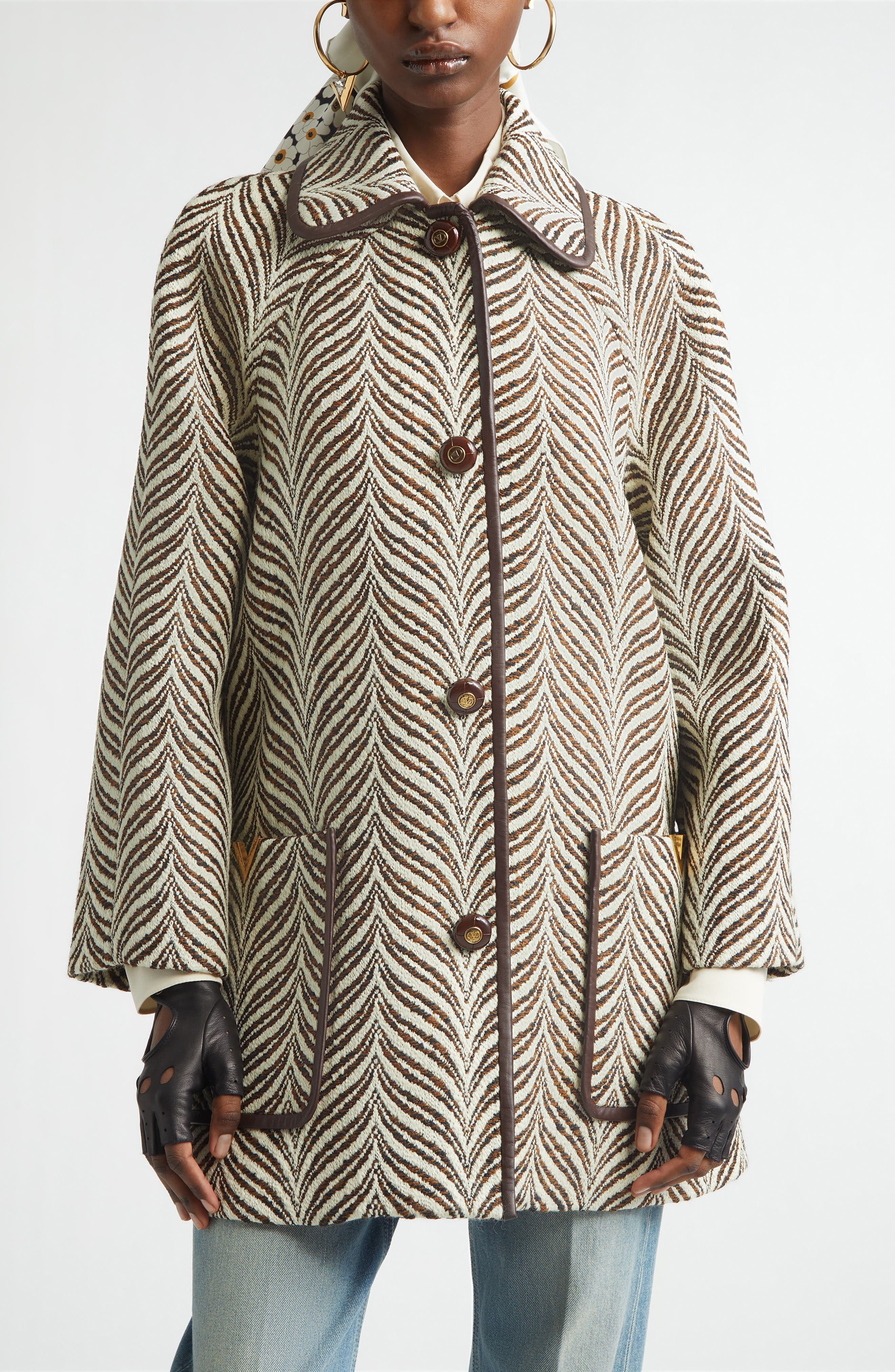 V-Detail Wool Blend Jacquard Coat - image 1