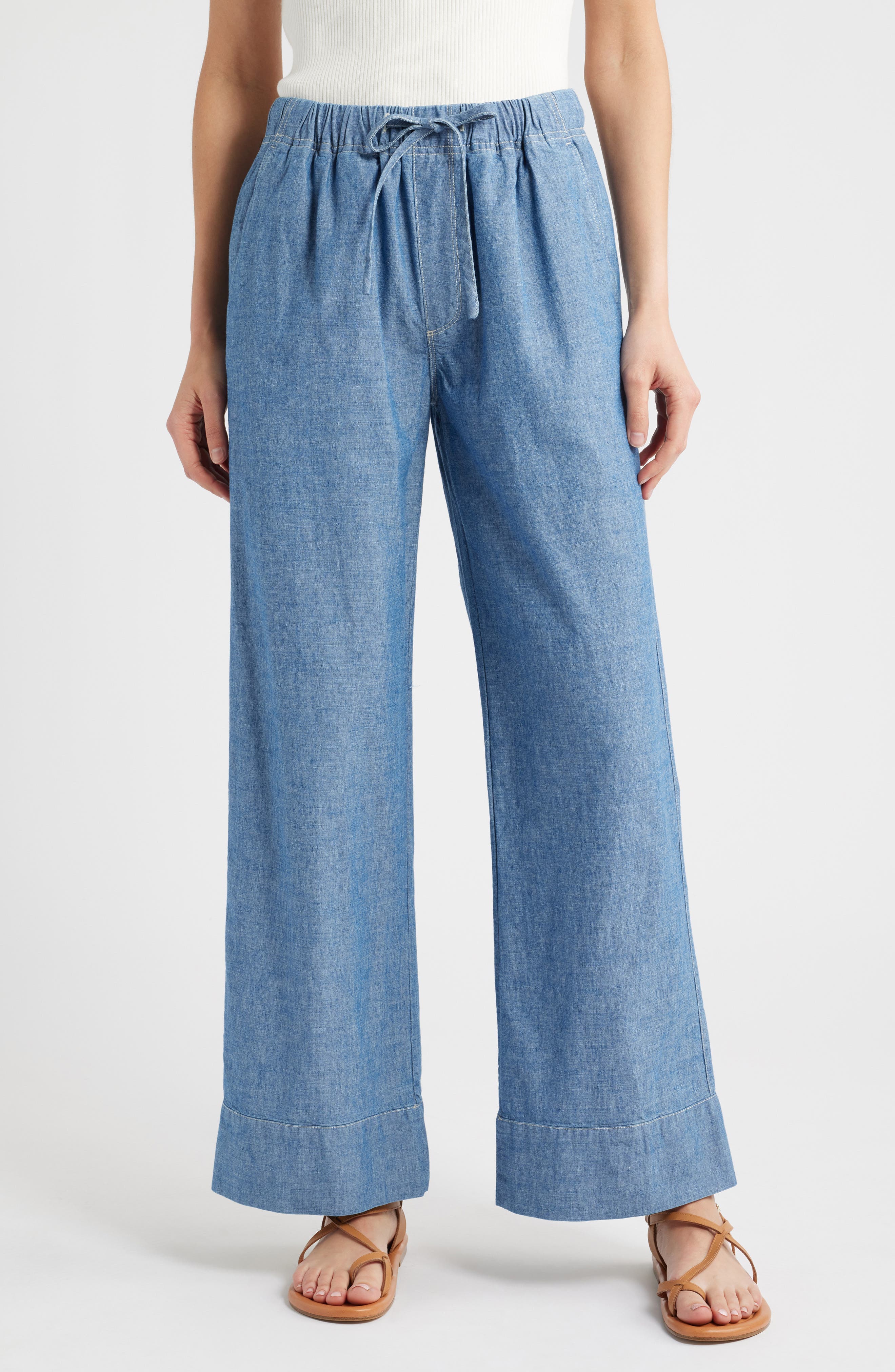 Riley Tie Waist Wide Leg Chambray Pants - image 1