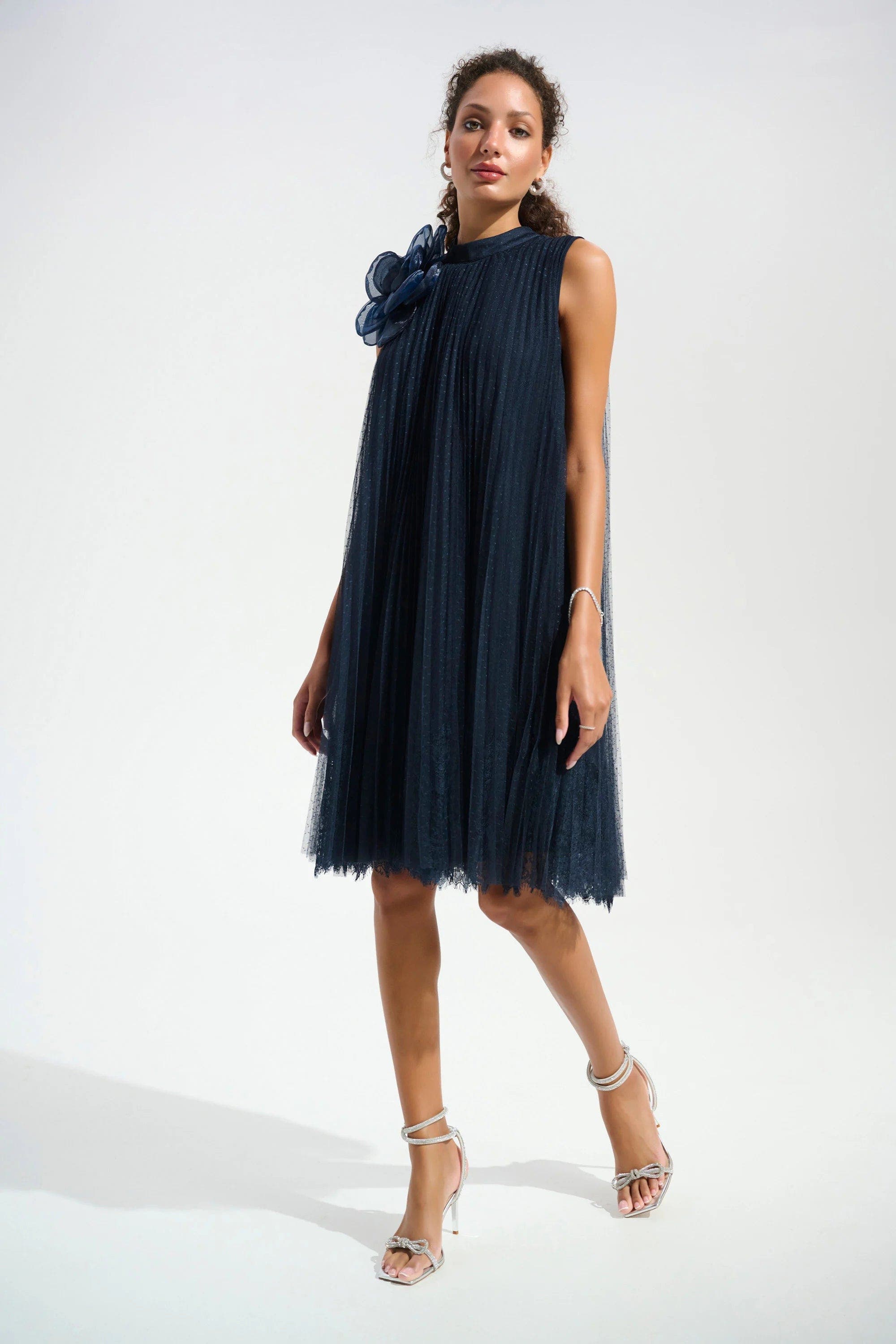 Signature | Mesh And Lace A-Line Dress With Organza Flower Detail - image 2