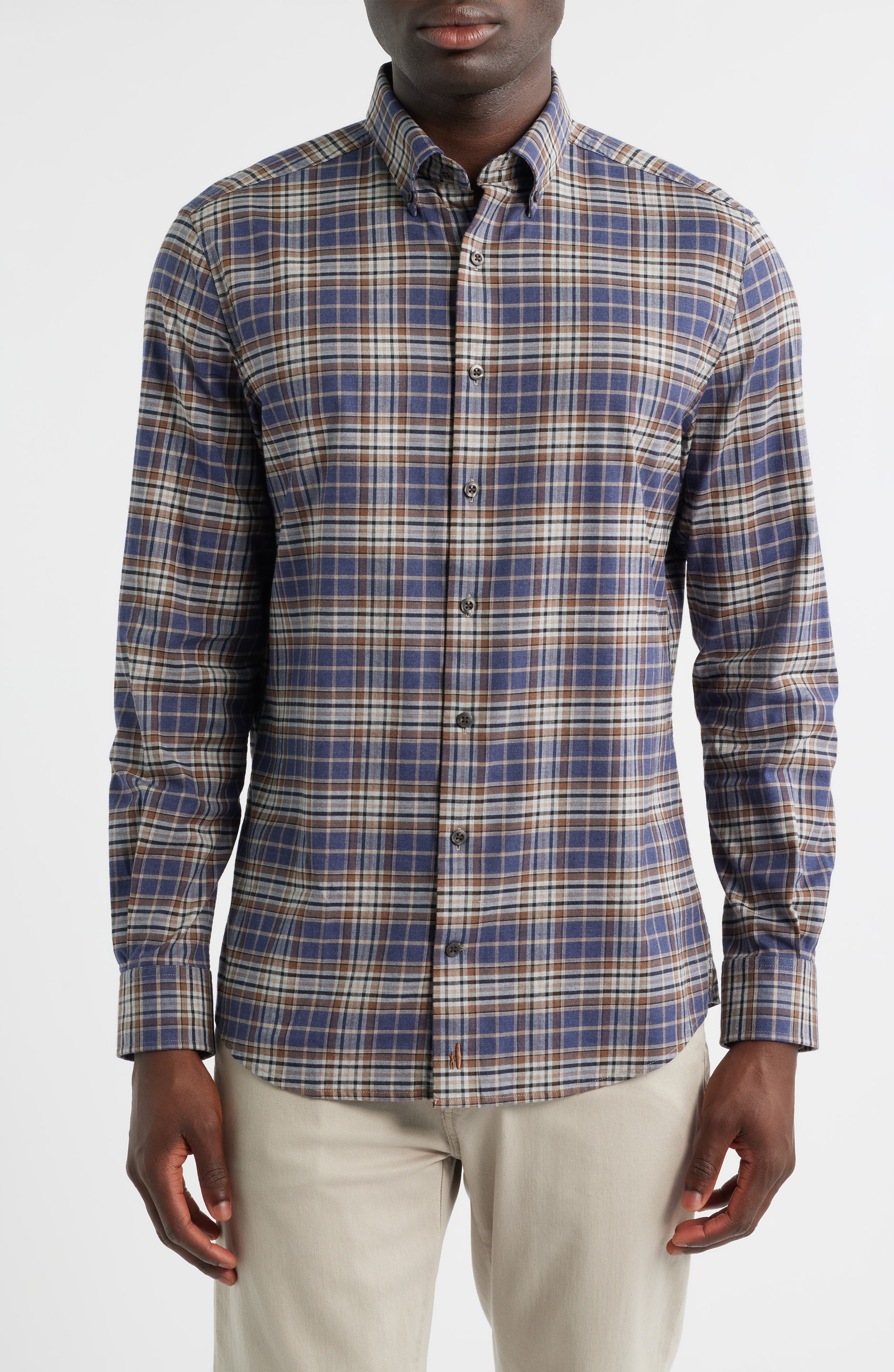 Kamper Plaid Cotton Blend Button-Down Shirt - image 1