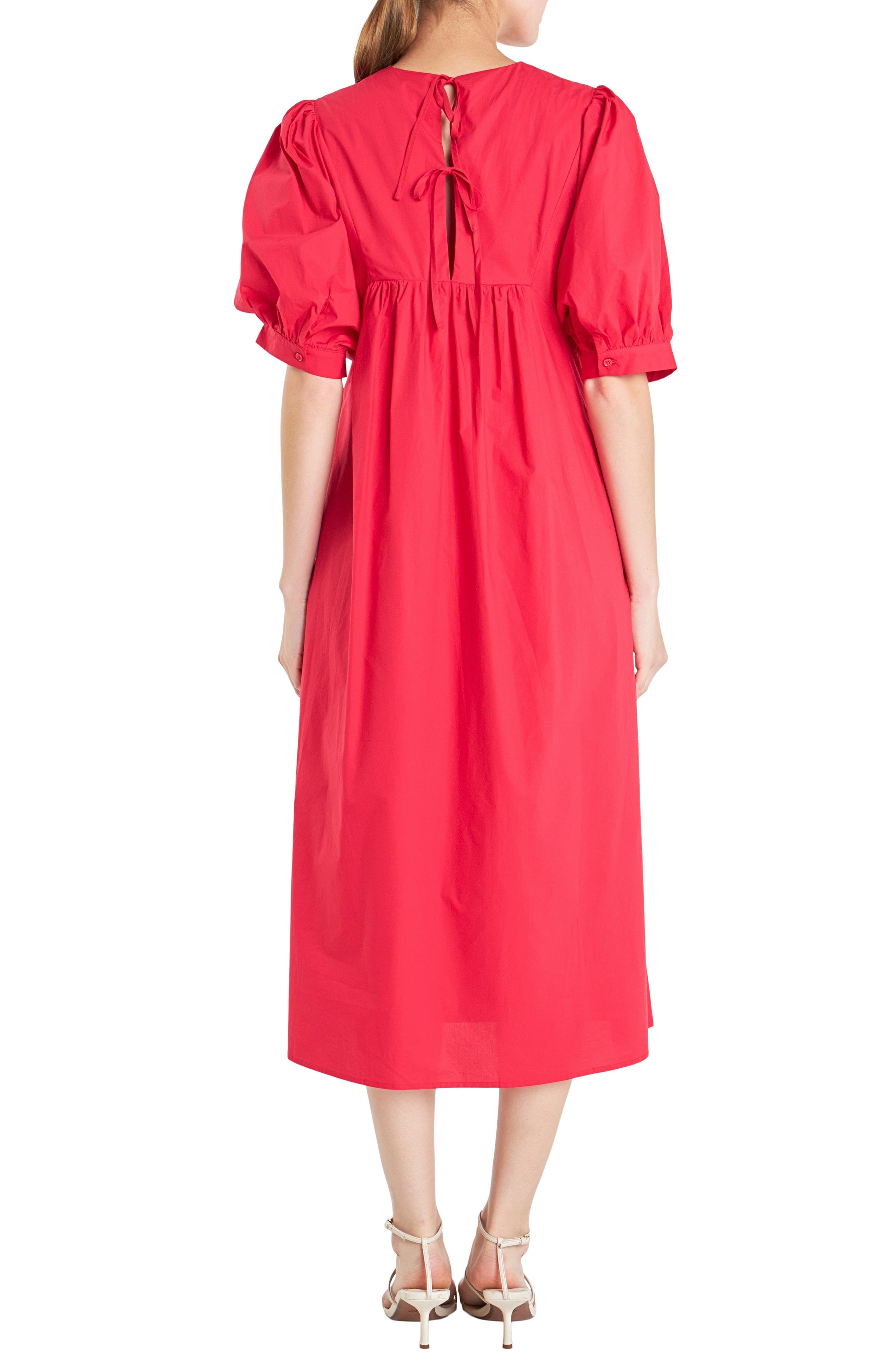 Puff Sleeve Bow Tie Midi Dress - image 2