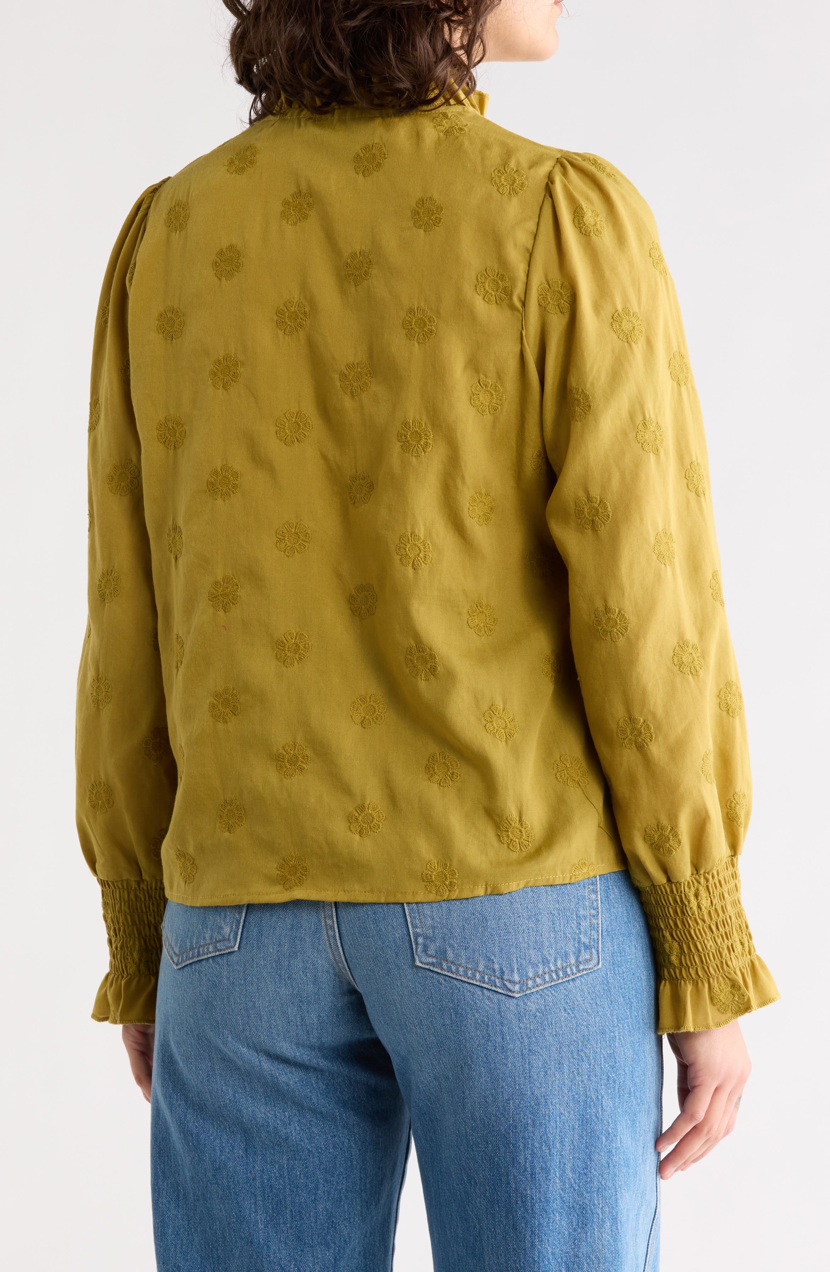 Floral Embroidered Smocked Cuff Top - image 4