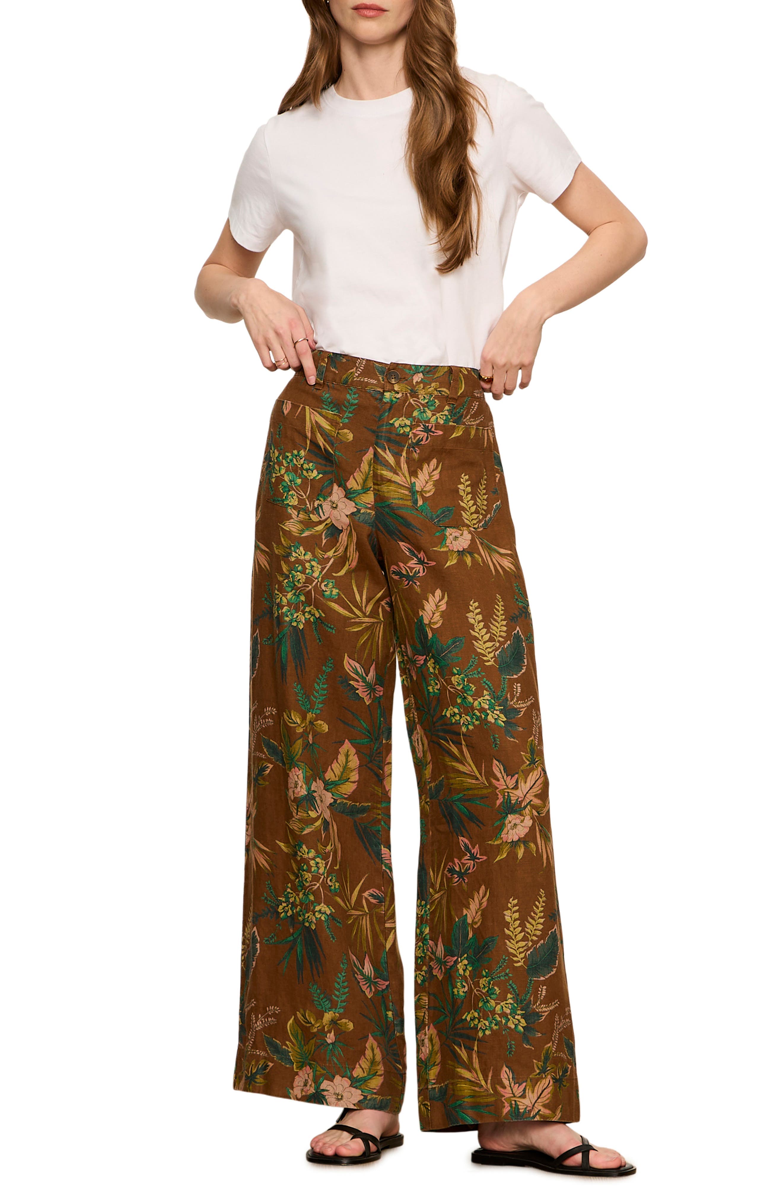 Floral Print Wide Leg Linen Pants - image 2