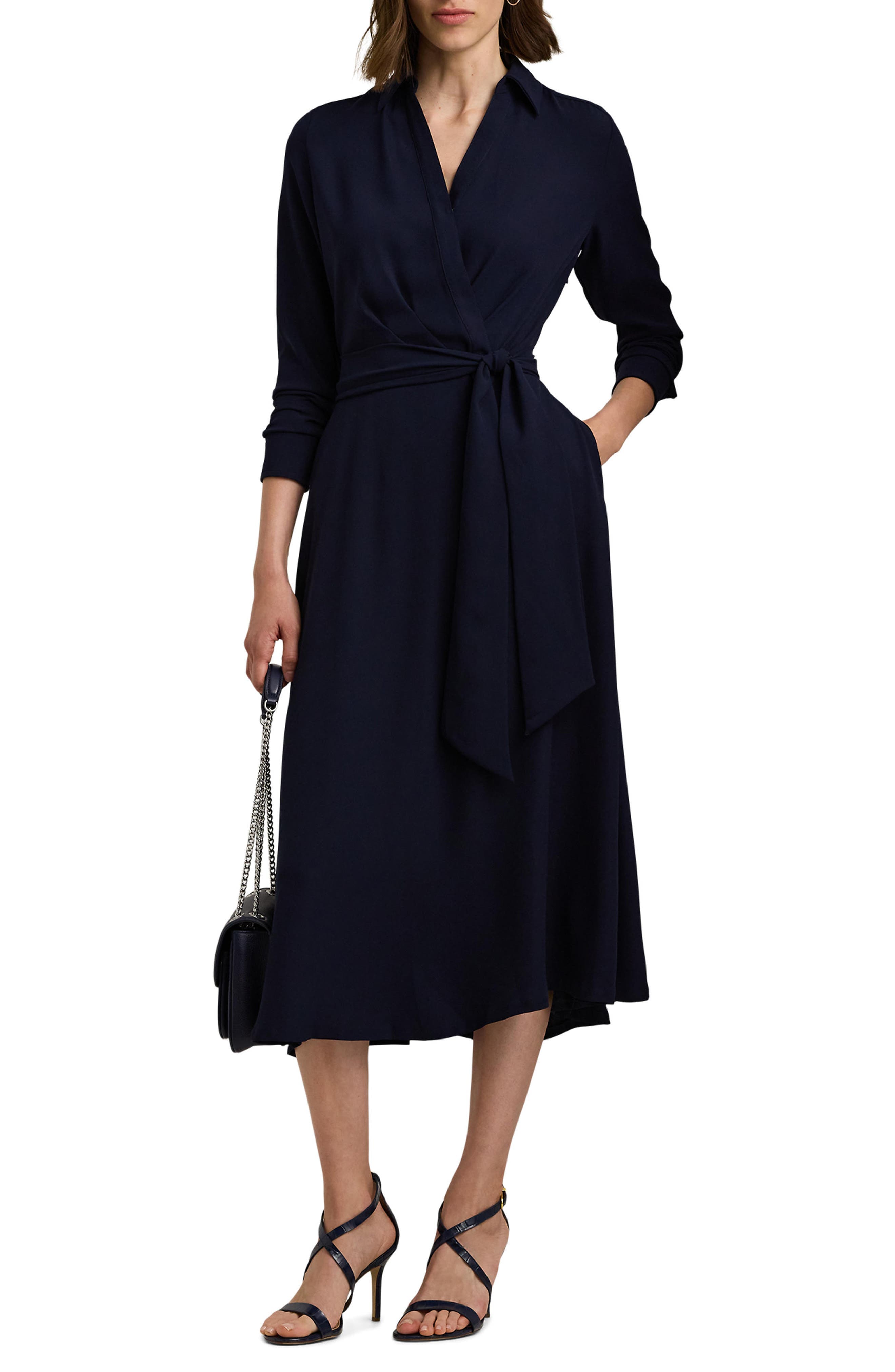 Surplice Long Sleeve Georgette Midi Dress - image 1