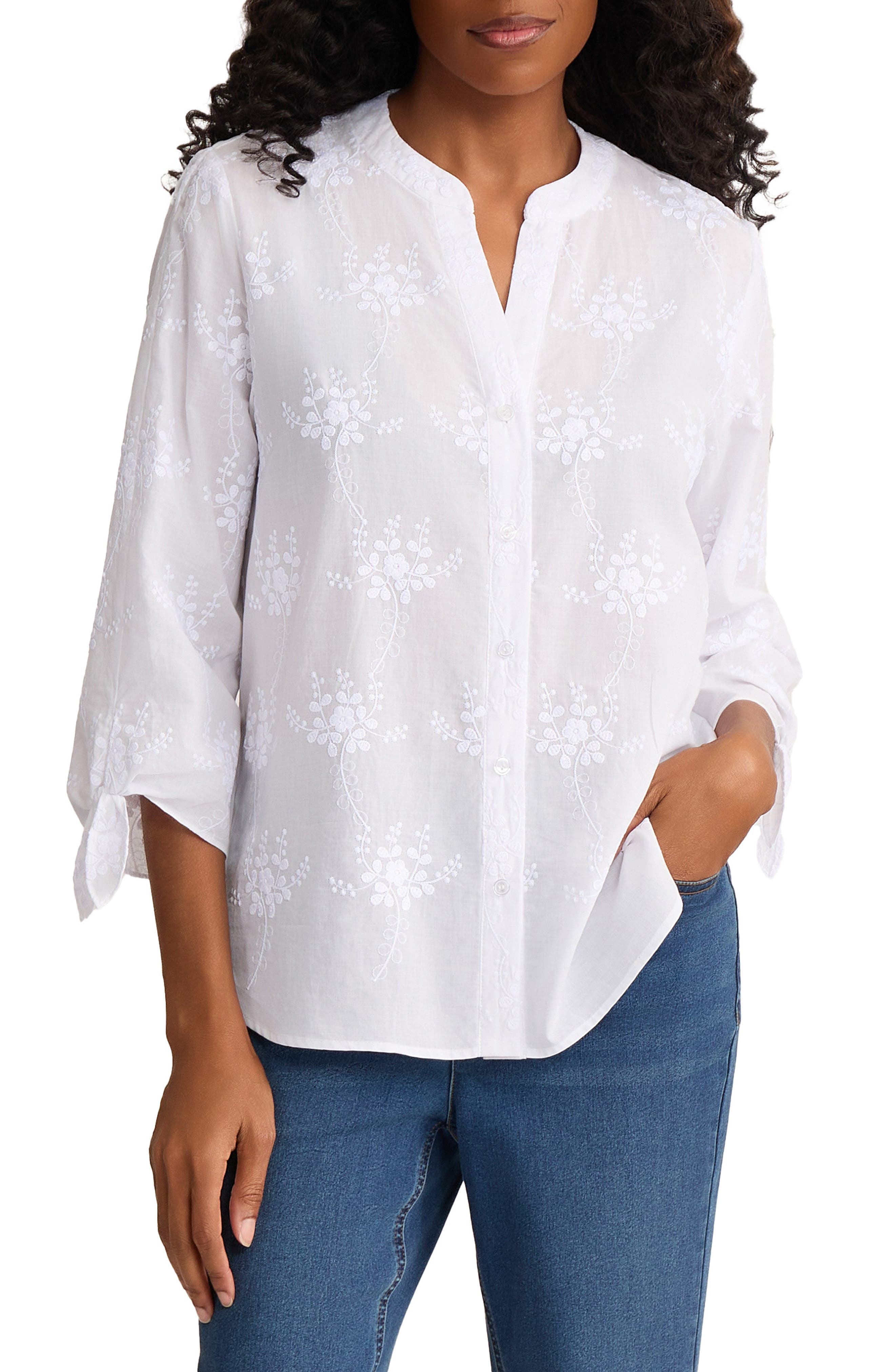 Floral Embroidered Button-Up Shirt - image 1