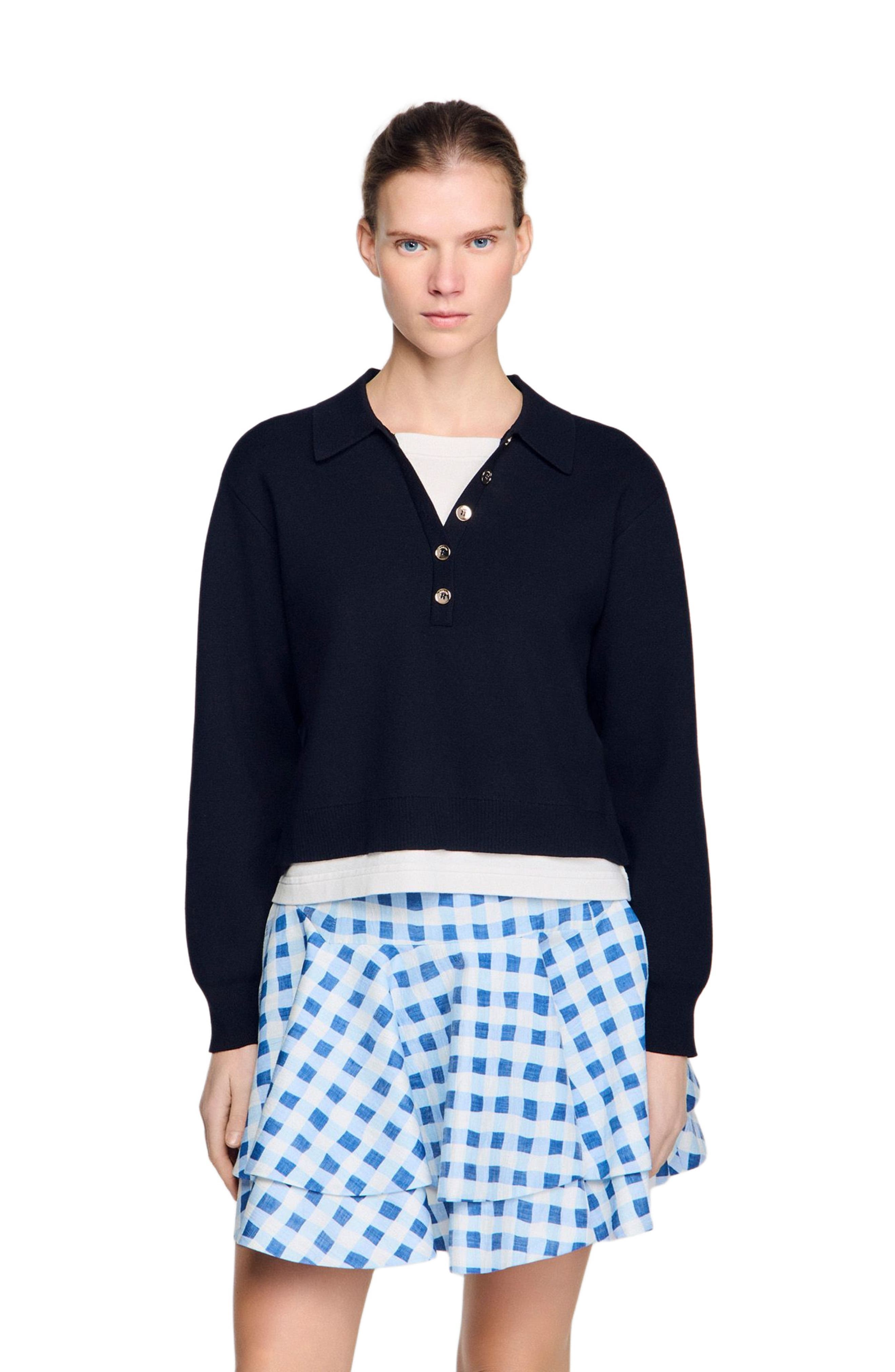 Metal button layered collar sweater - image 1