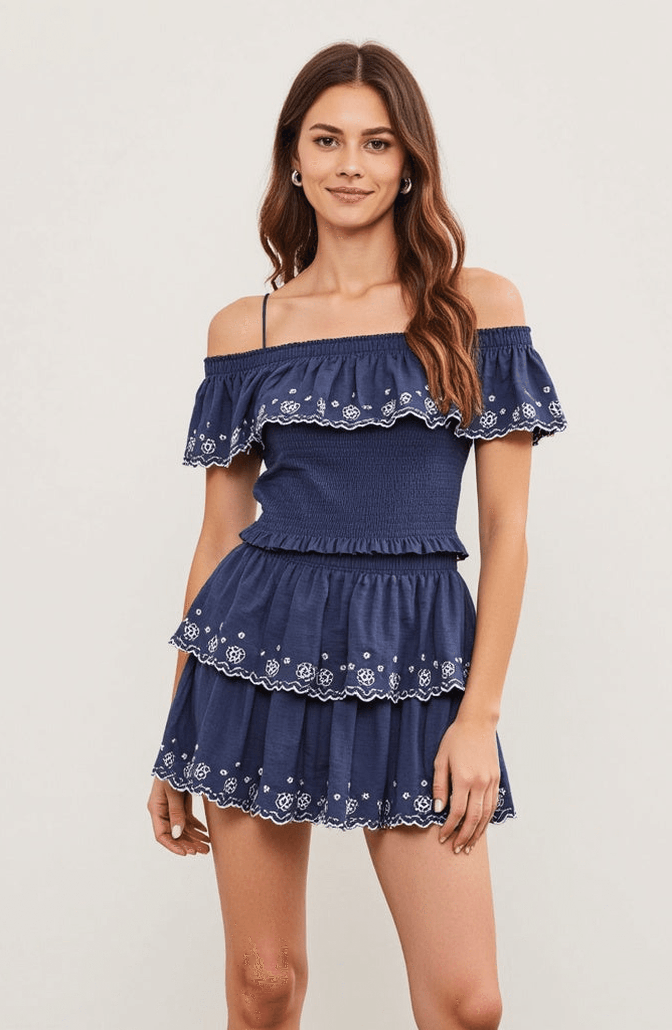 Tiered Eyelet Embroidered Ruffle Shorts with Smocked Waist - image 1