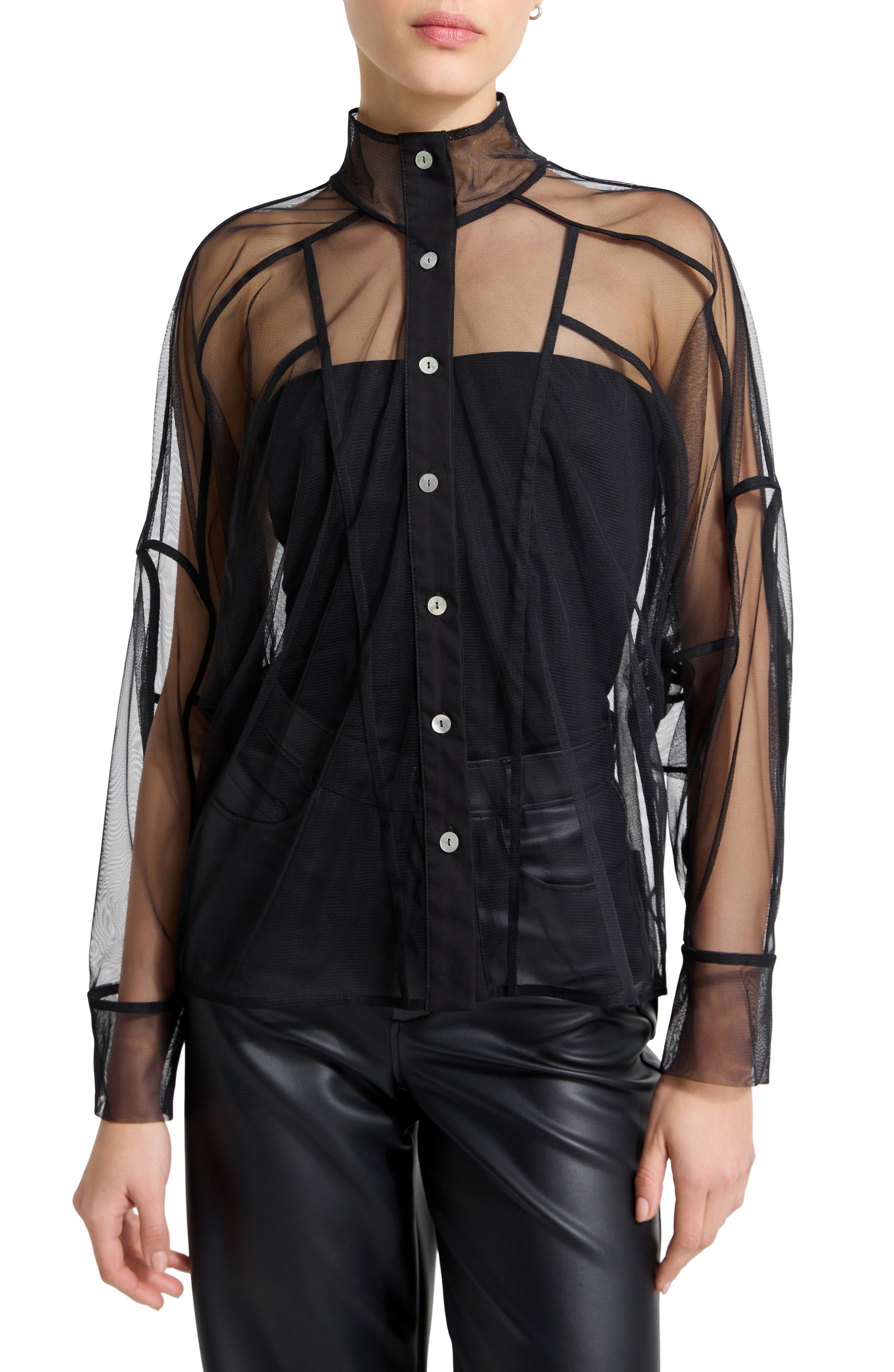 Lane Mesh Button-Up Shirt - image 1