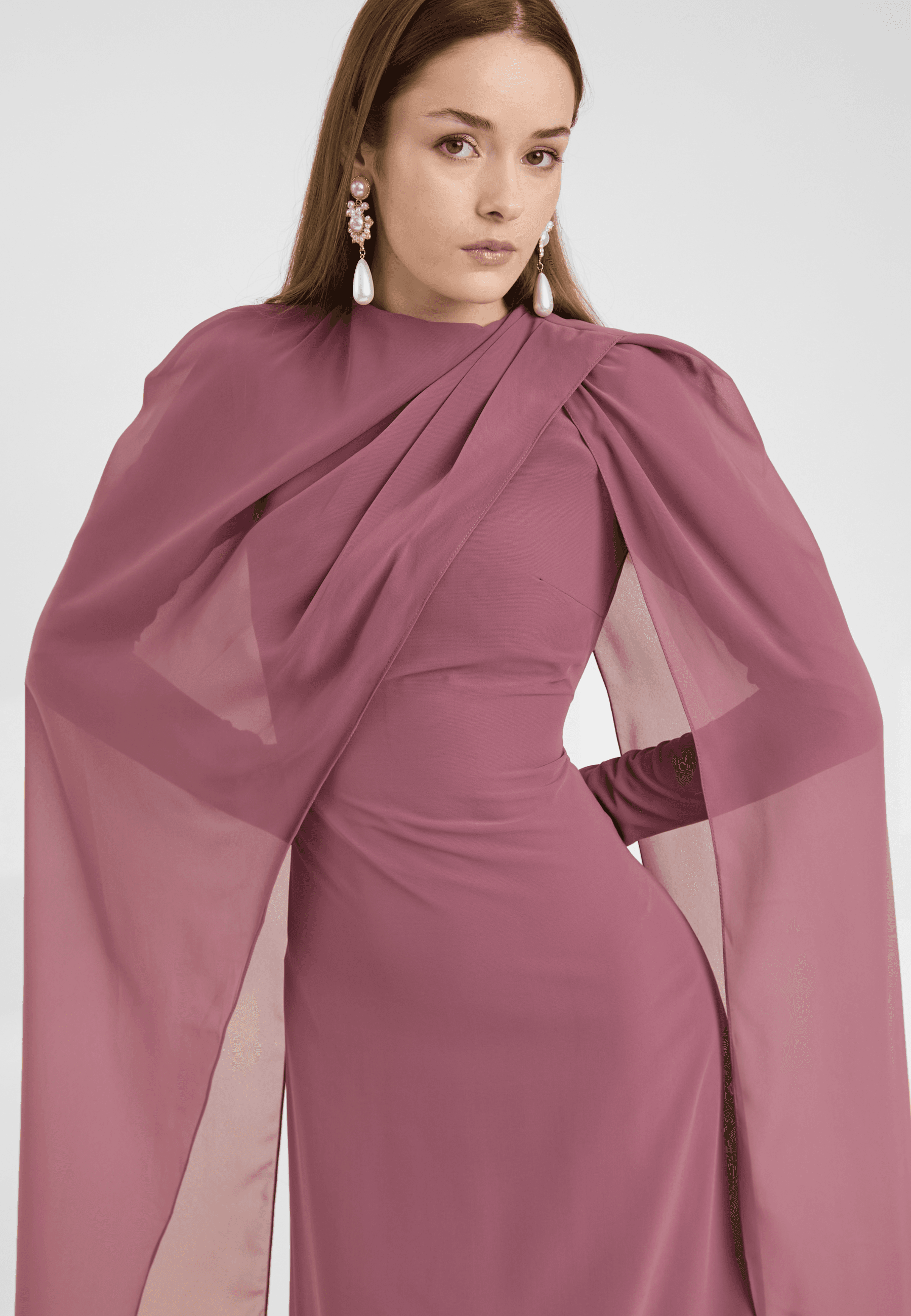 Modest Chiffon Dress Maxi With Elegant Cape Style - image 2