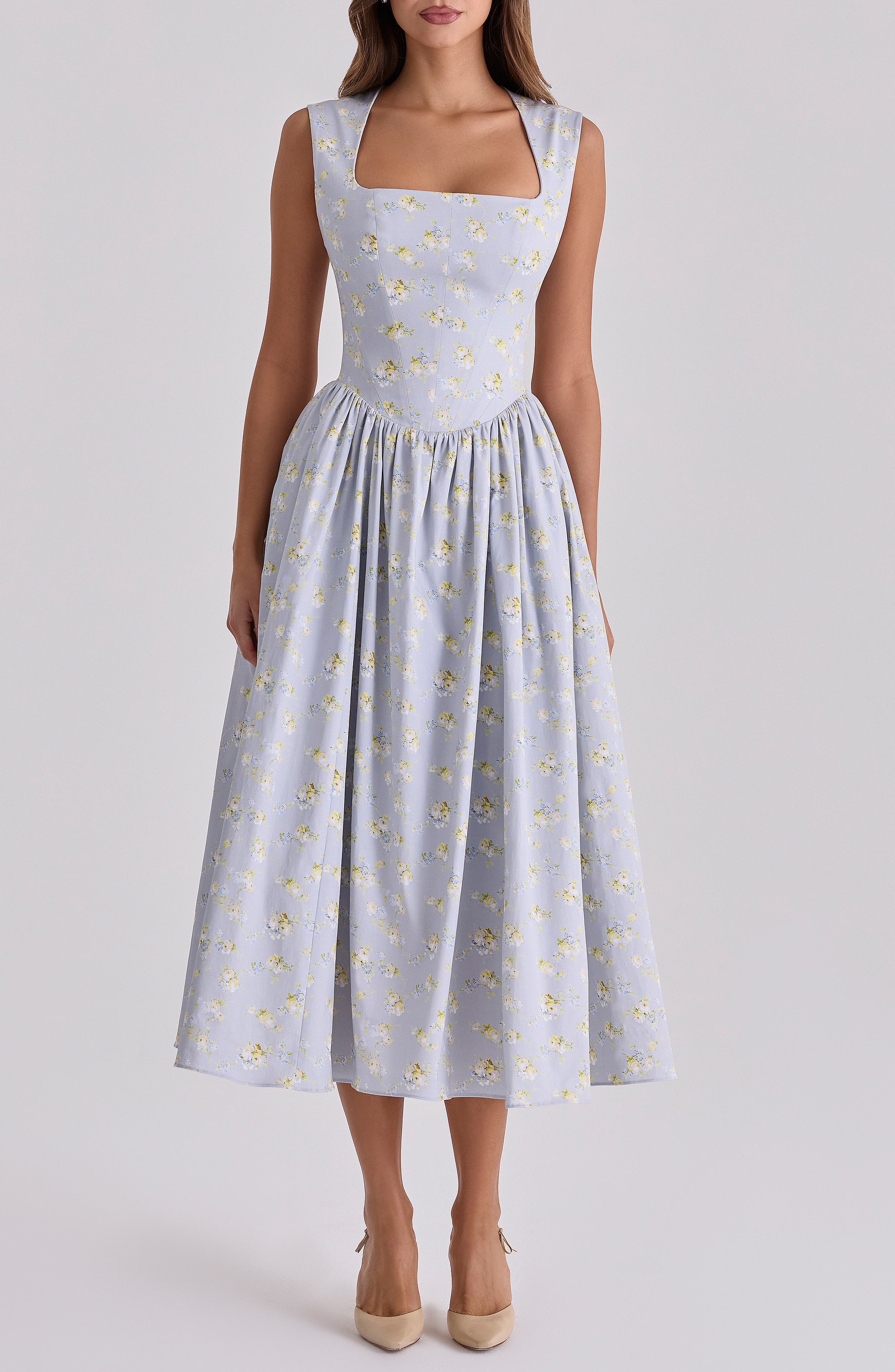 Emmy Floral Print Cotton Midi Sundress - image 1