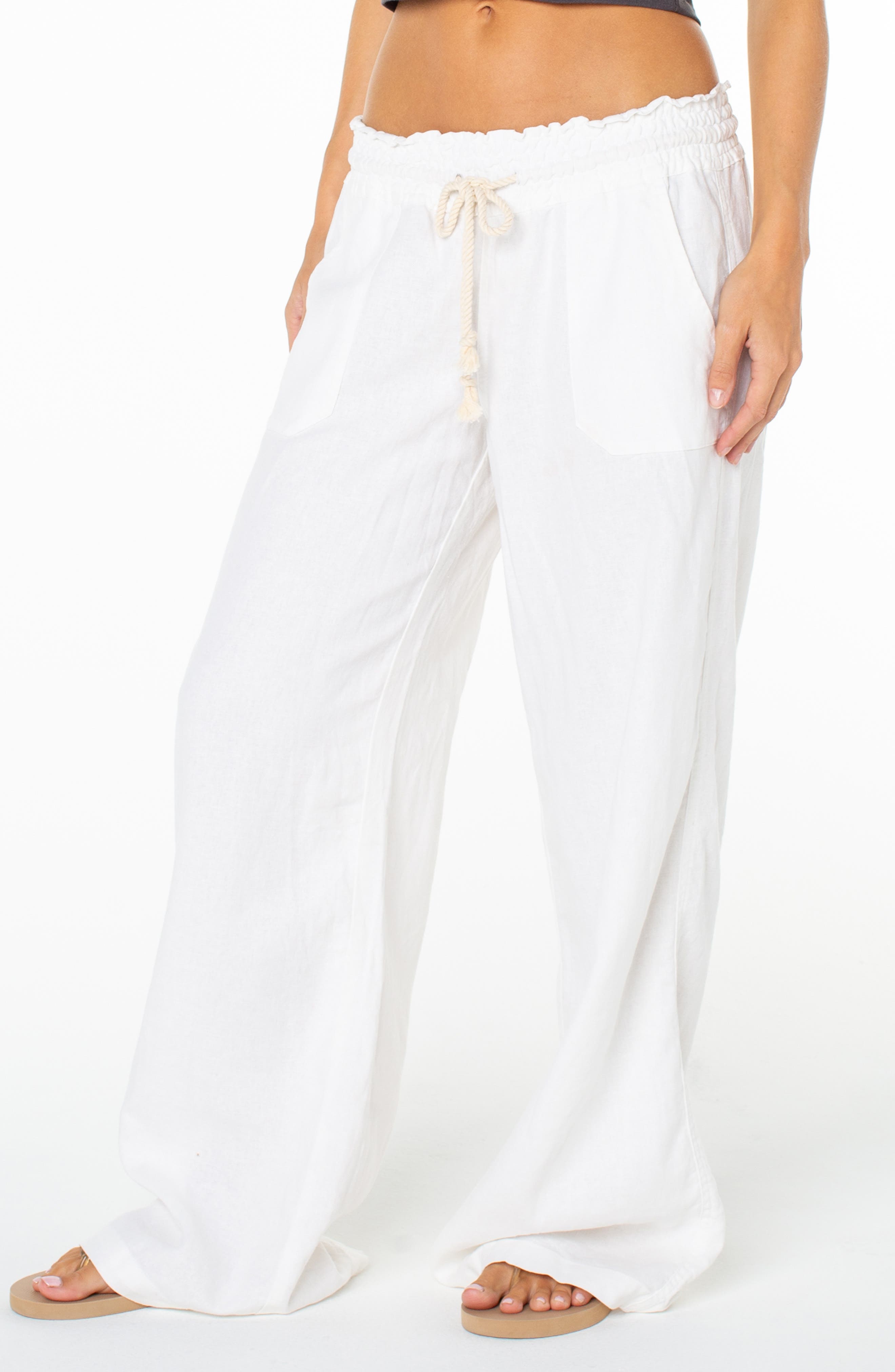 Oceanside Wide Leg Linen Blend Drawstring Pants - image 1
