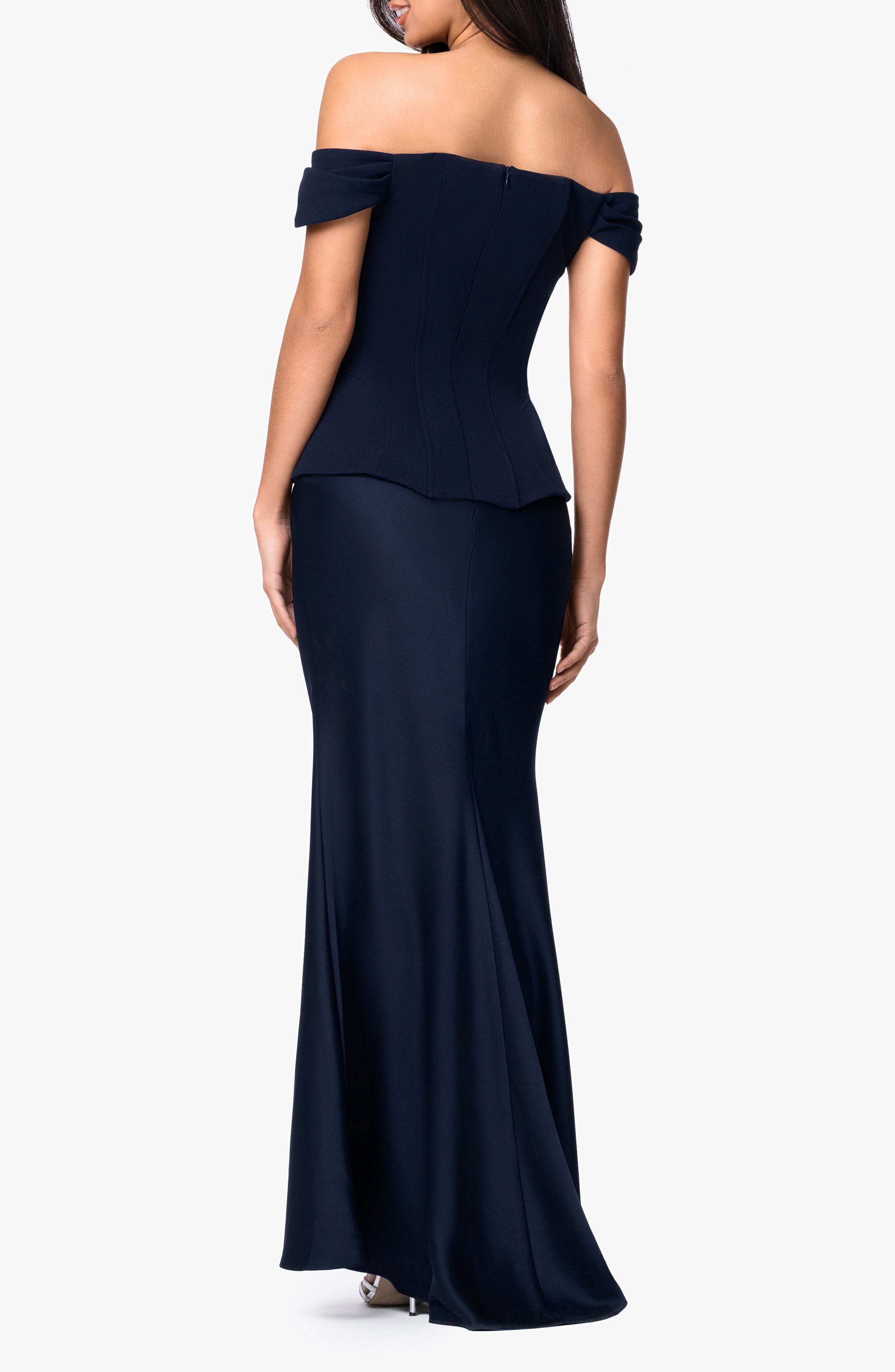 Off the Shoulder Mixed Media Gown - image 2