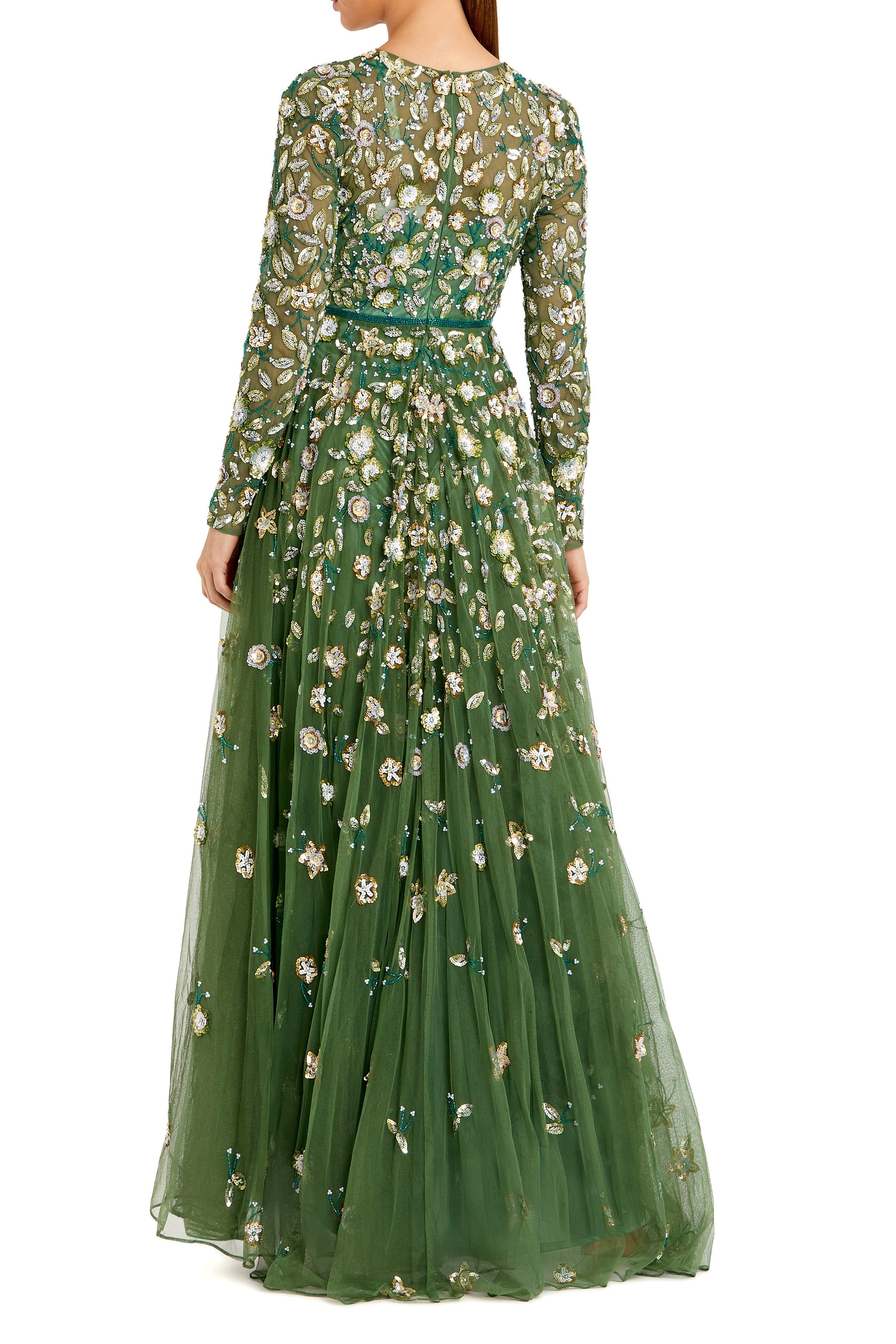 Petite Embellished High Neck Long Sleeve A-Line Gown - image 2