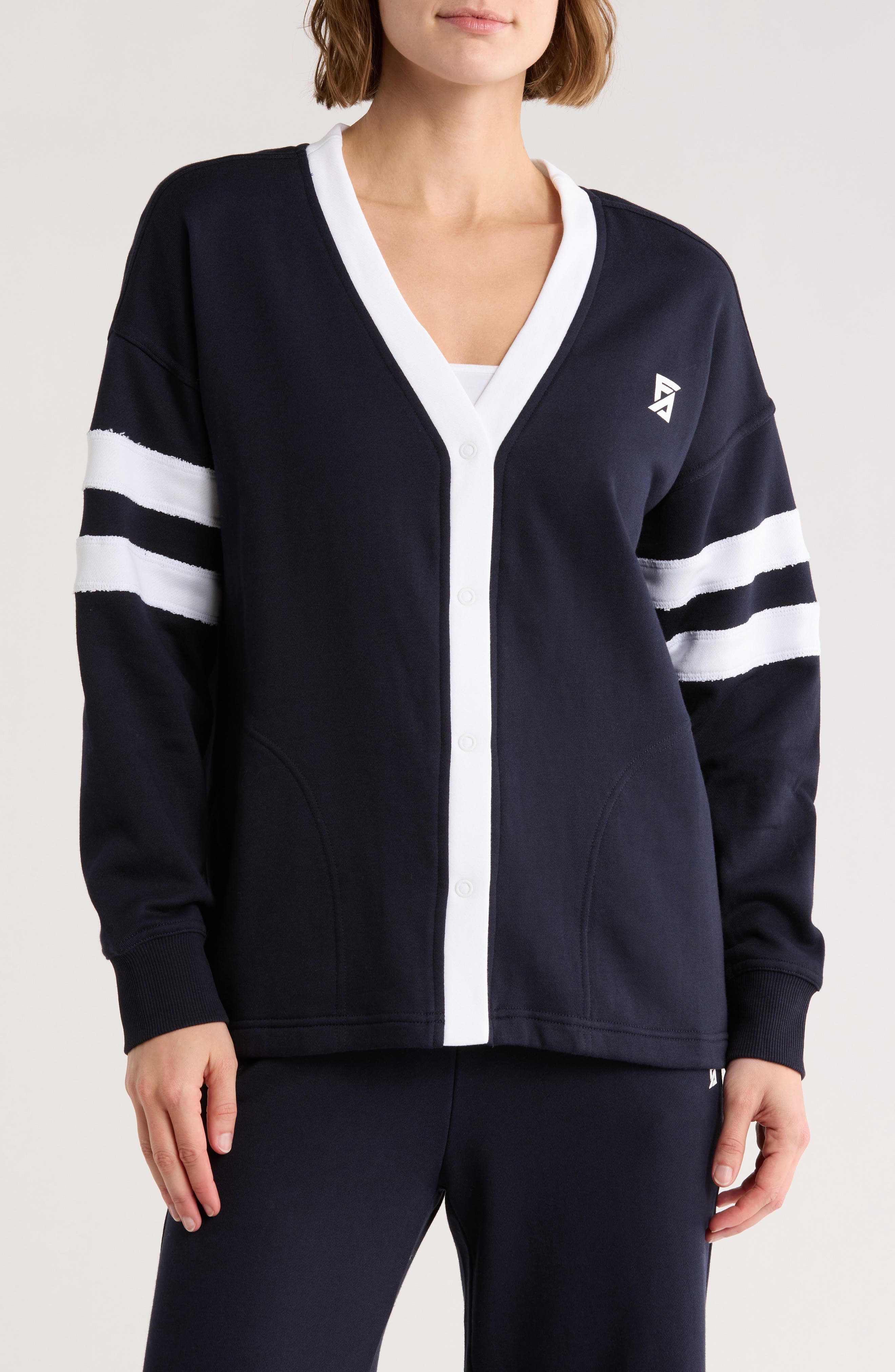 Oversized French Terry Varsity Cardigan - image 1