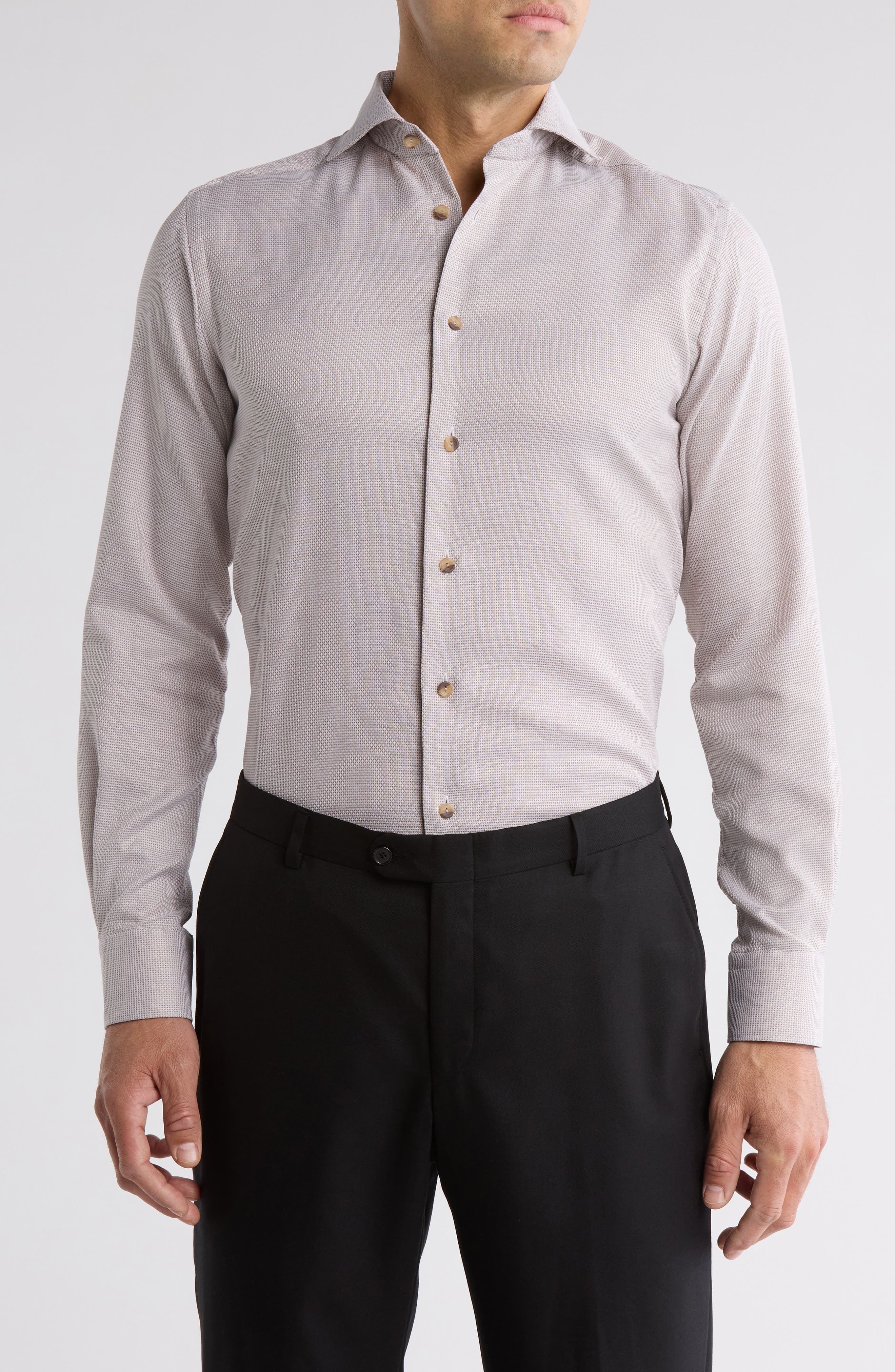 Contemporary Fit Solid Dobby Cotton Dress Shirt - image 1