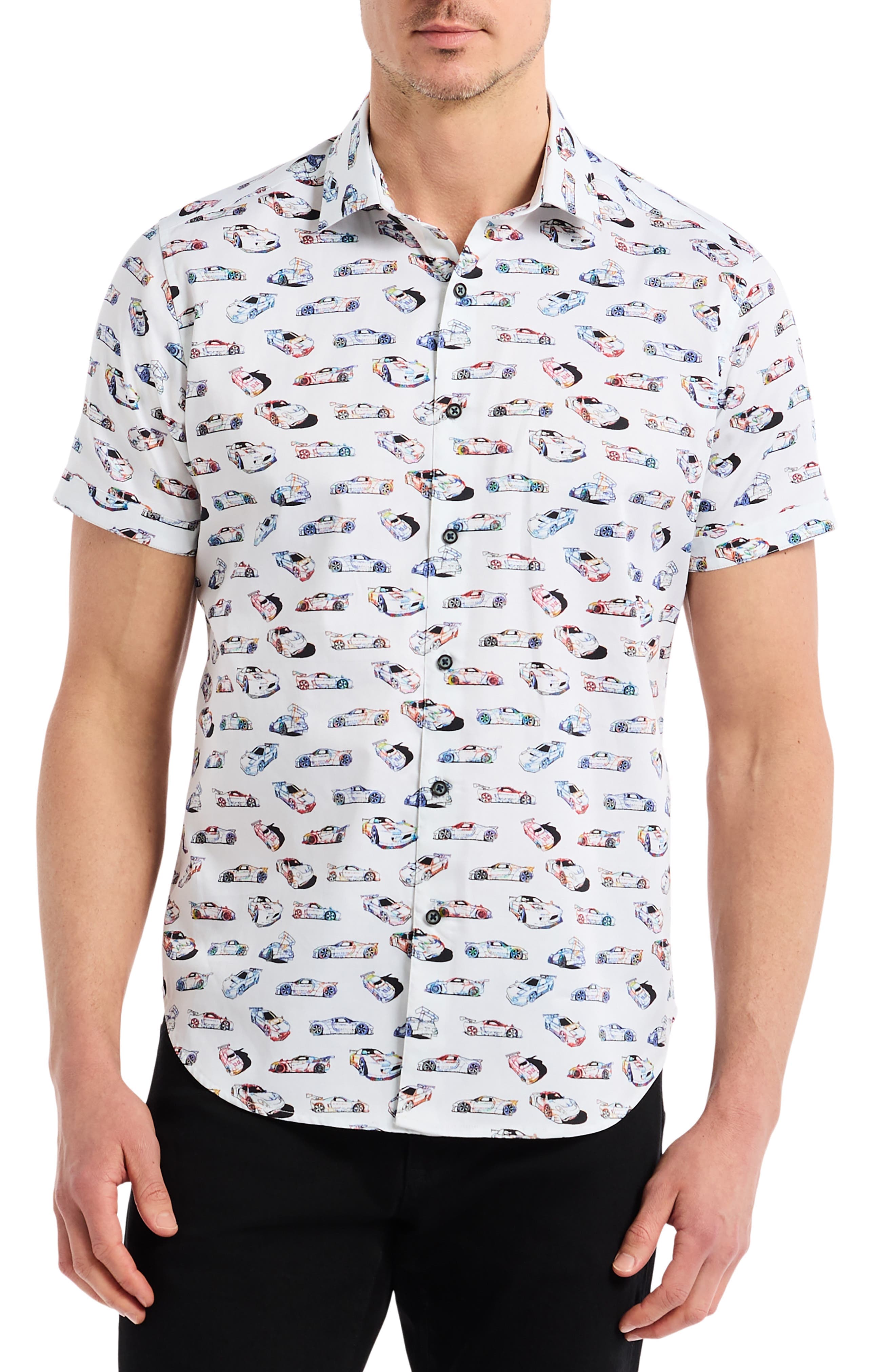 Neon Wheels Short Sleeve Cotton Button-Up Shirt - image 1