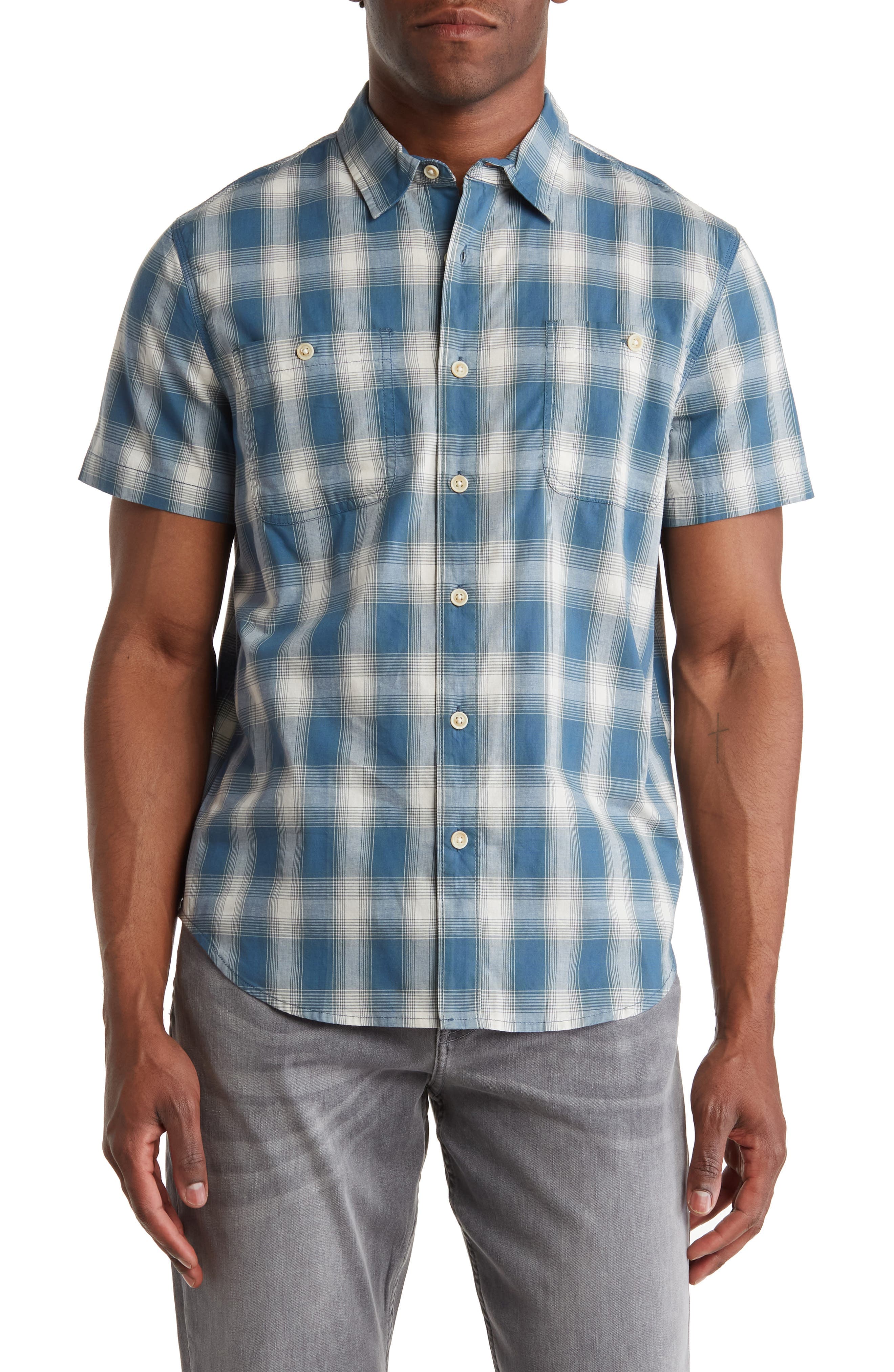 Mason Plaid Short Sleeve Stretch Cotton Button-Up Shirt - image 3