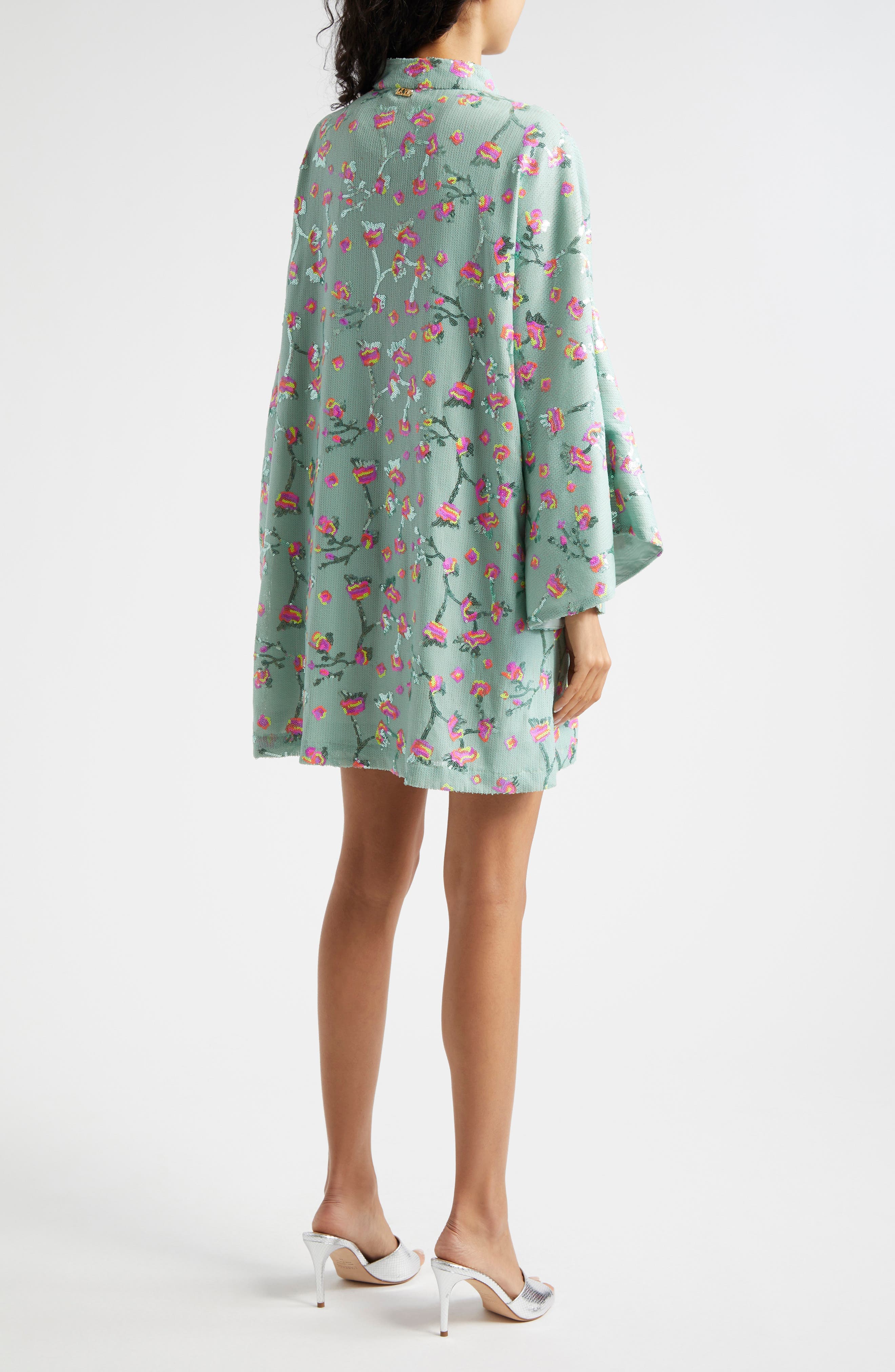 Floral Sequin Bell Sleeve Cover-Up Dress - image 2