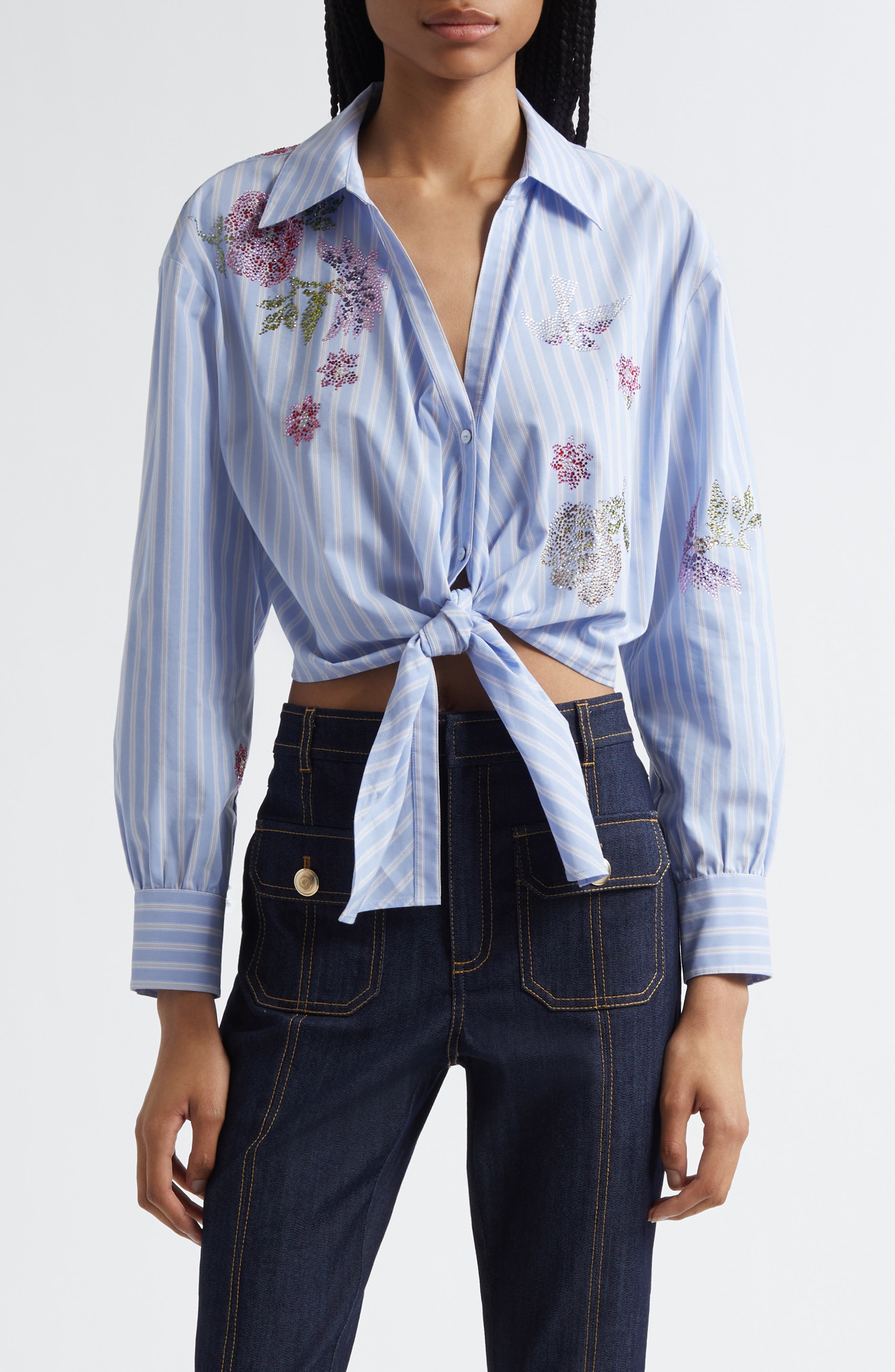 Hannah Stripe Embellished Tie Hem Shirt - image 1