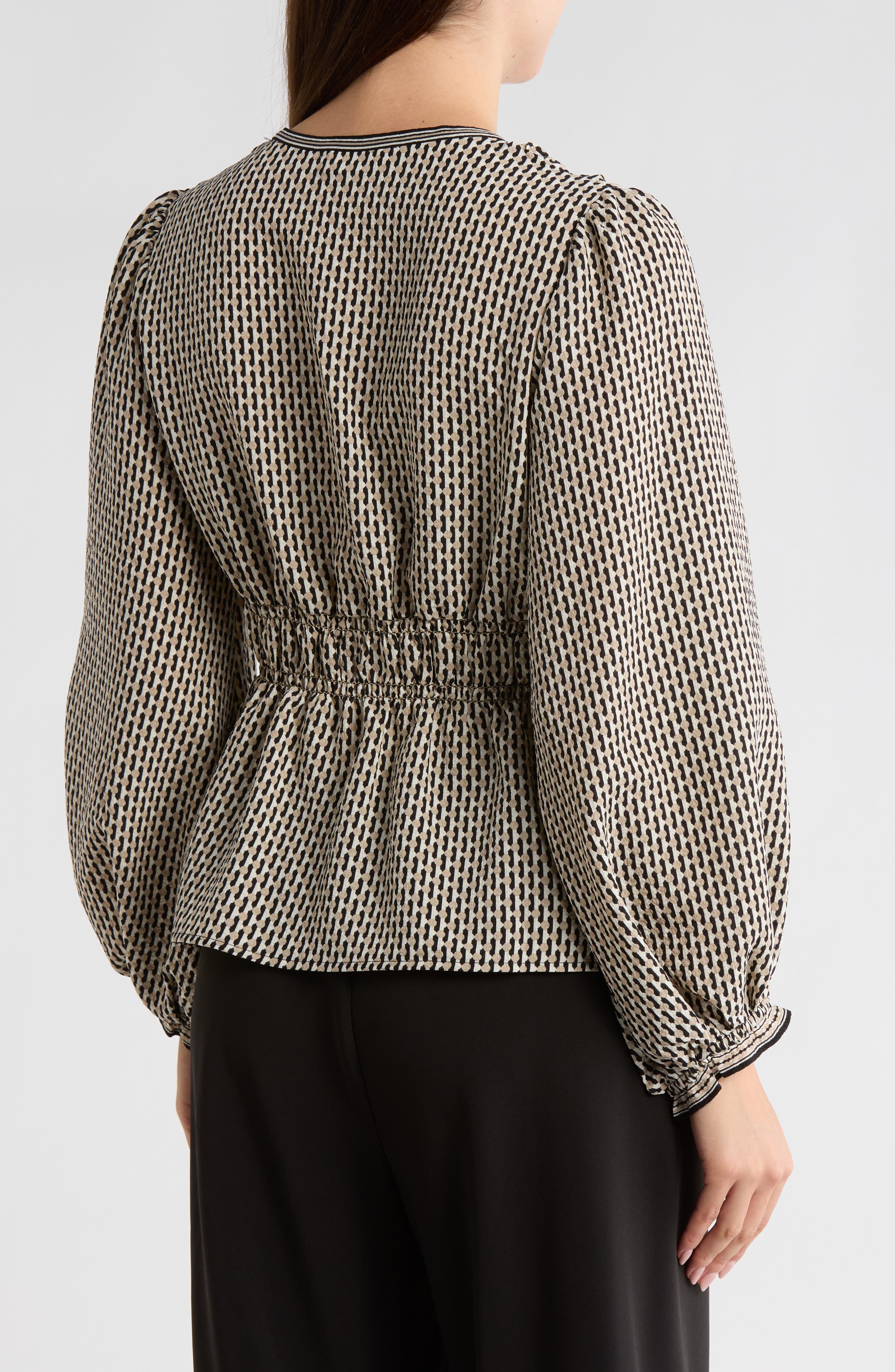 Balloon Sleeve Button-Up Peplum Top - image 2