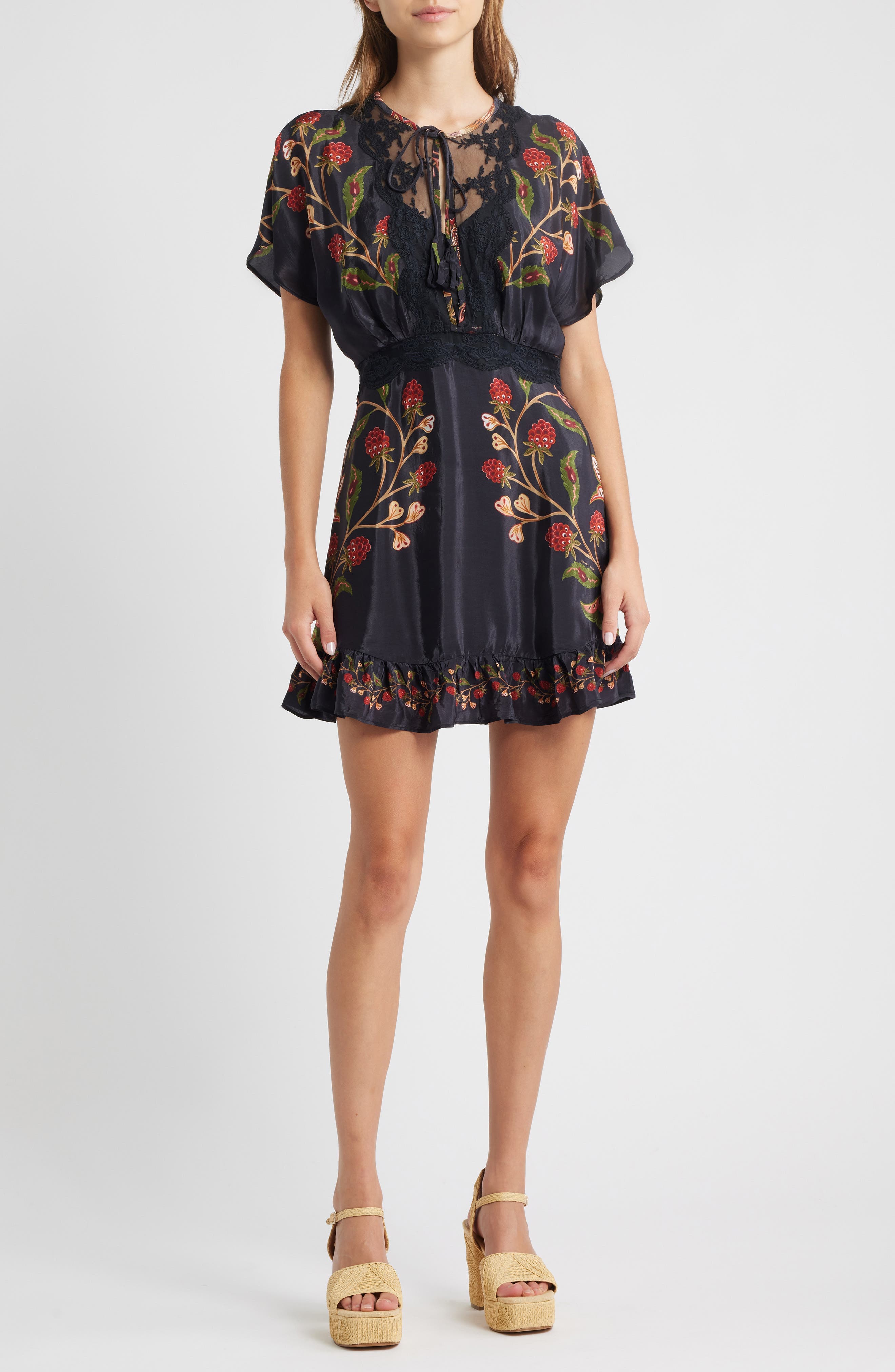 Berry Garden Embroidered Satin Minidress - image 1