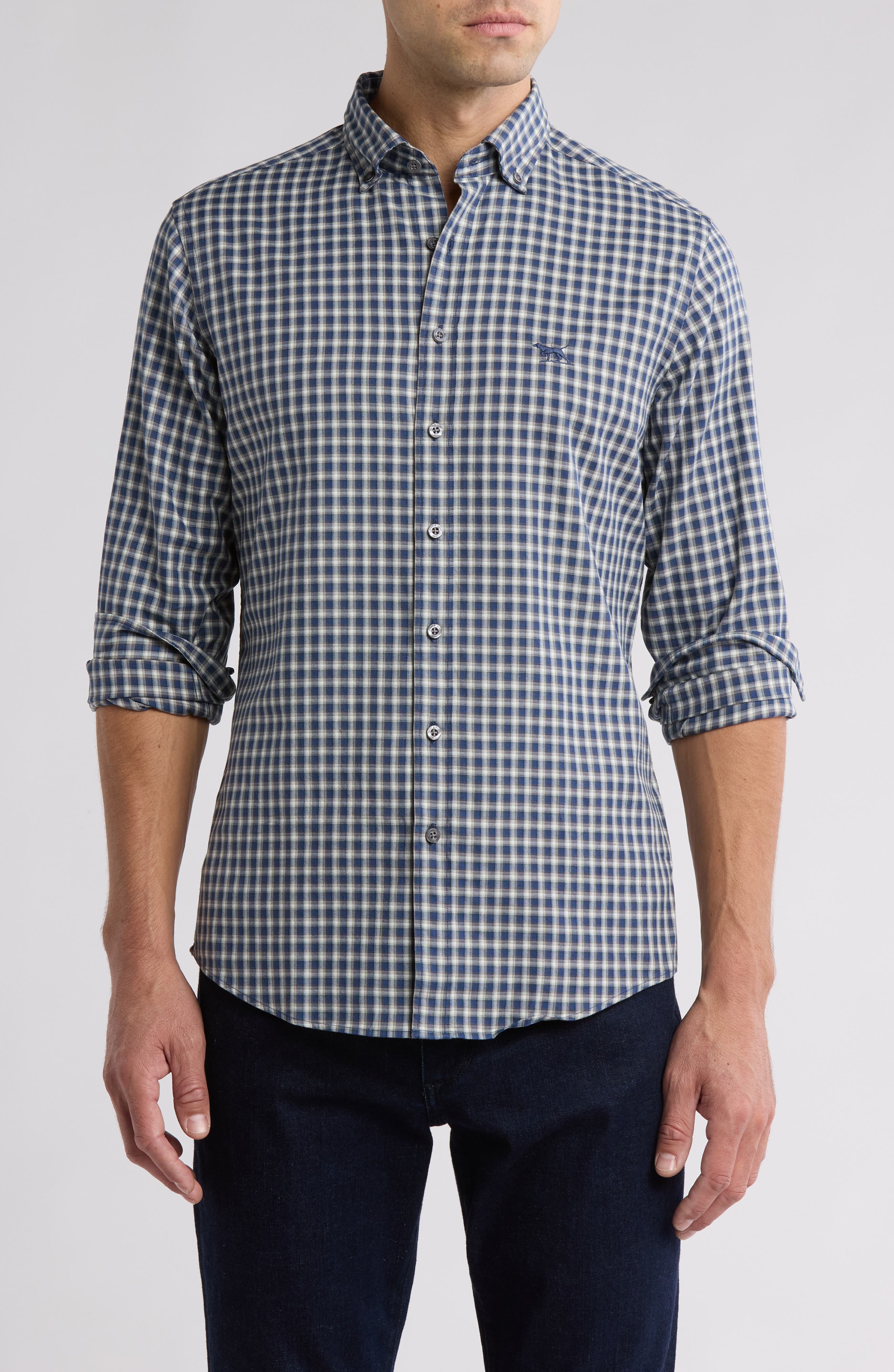 Signal Hill Grid Trim Fit Cotton Button-Up Shirt - image 3