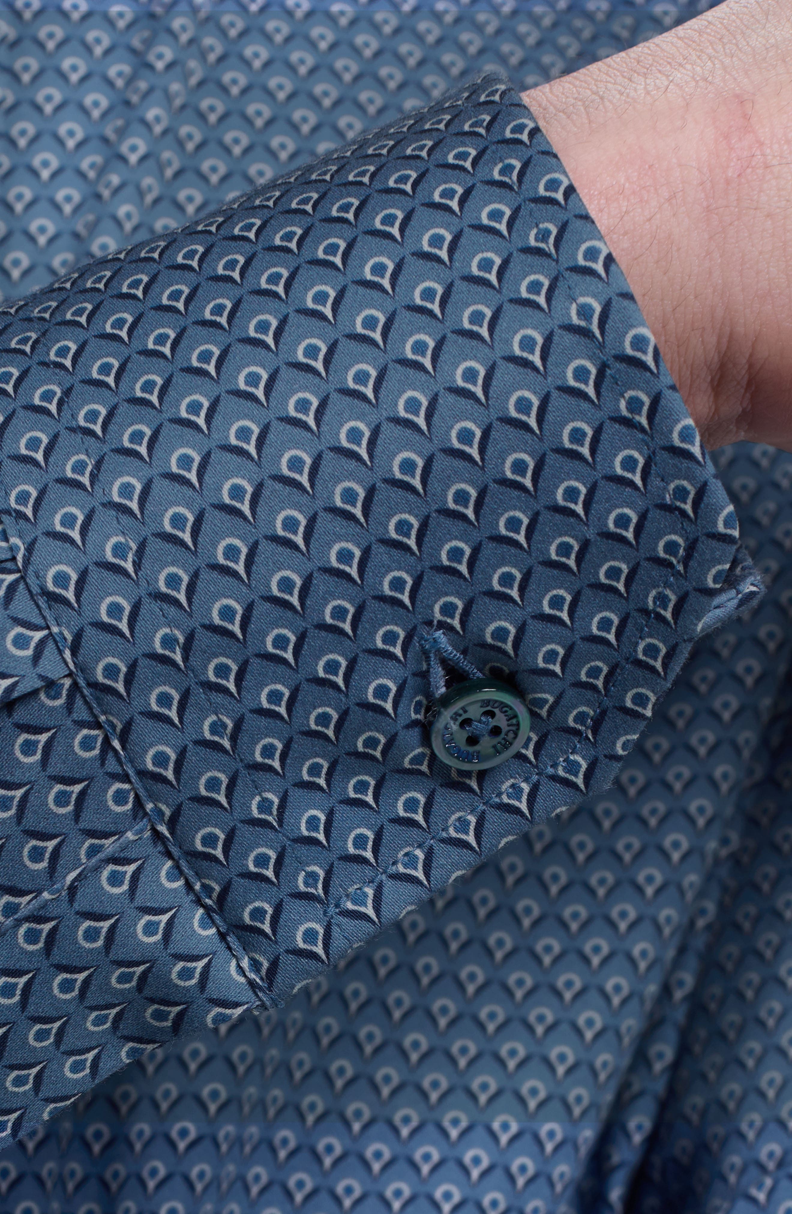 Julian Shaped Fit Shell Print Stretch Cotton Button-Up Shirt - image 2