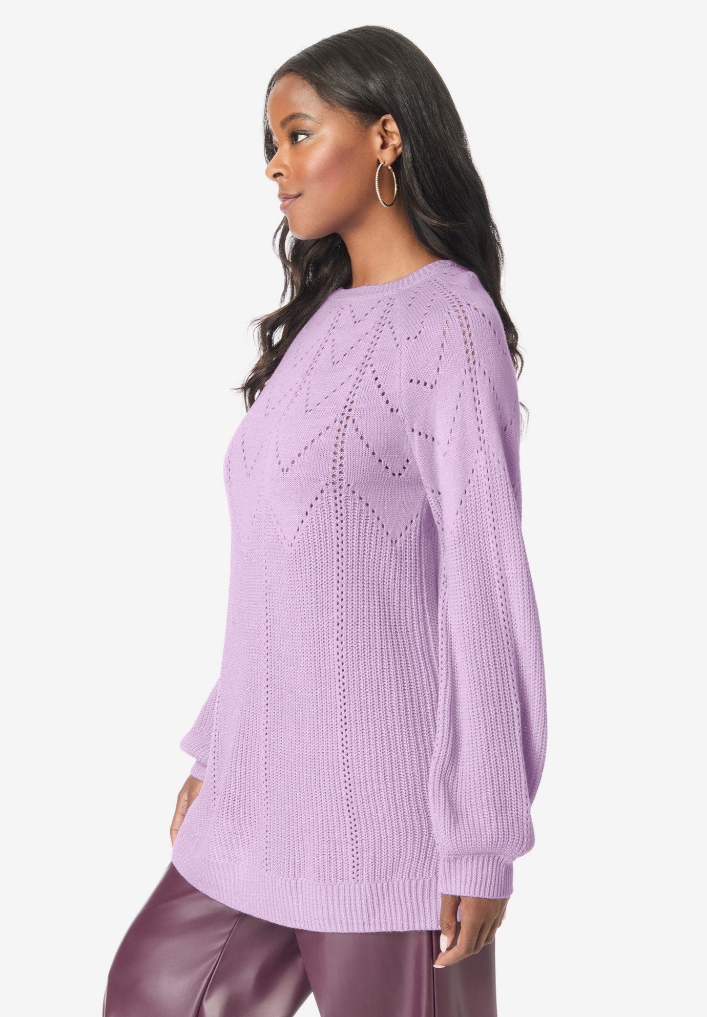 Pointelle Yoke Crewneck Sweater - image 4