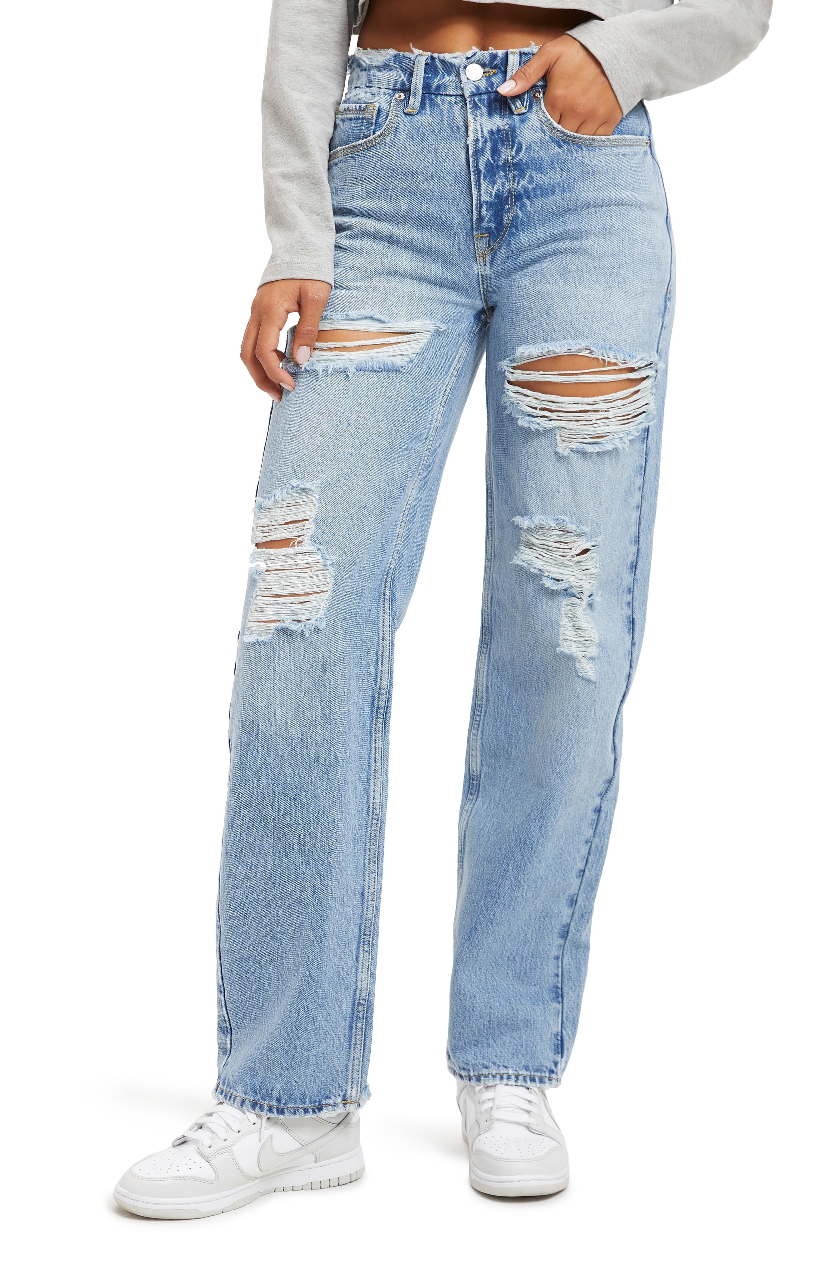 90s Ripped High Waist Straight Leg Jeans - image 1