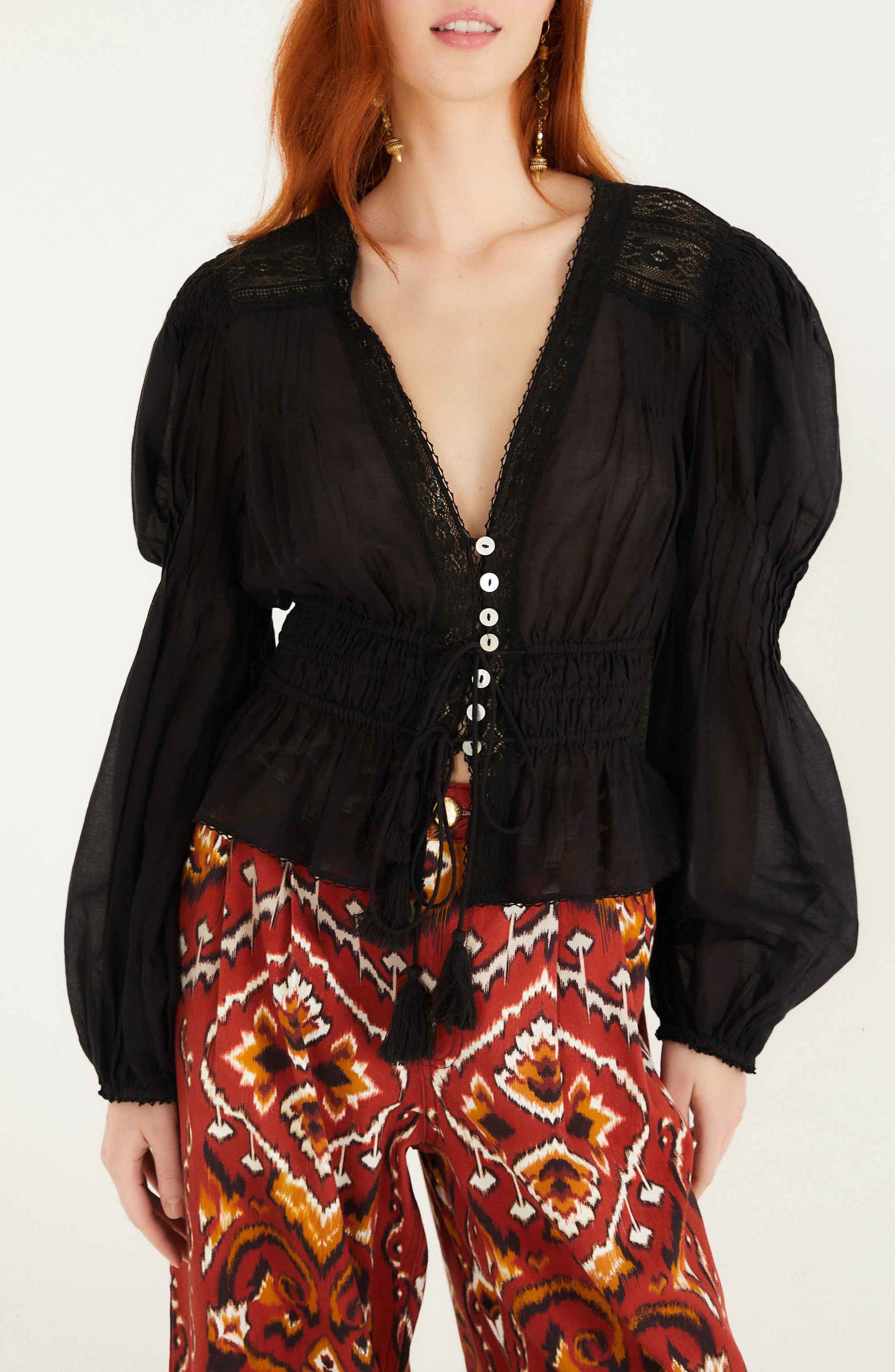 Lace Puff Sleeve Top - image 1