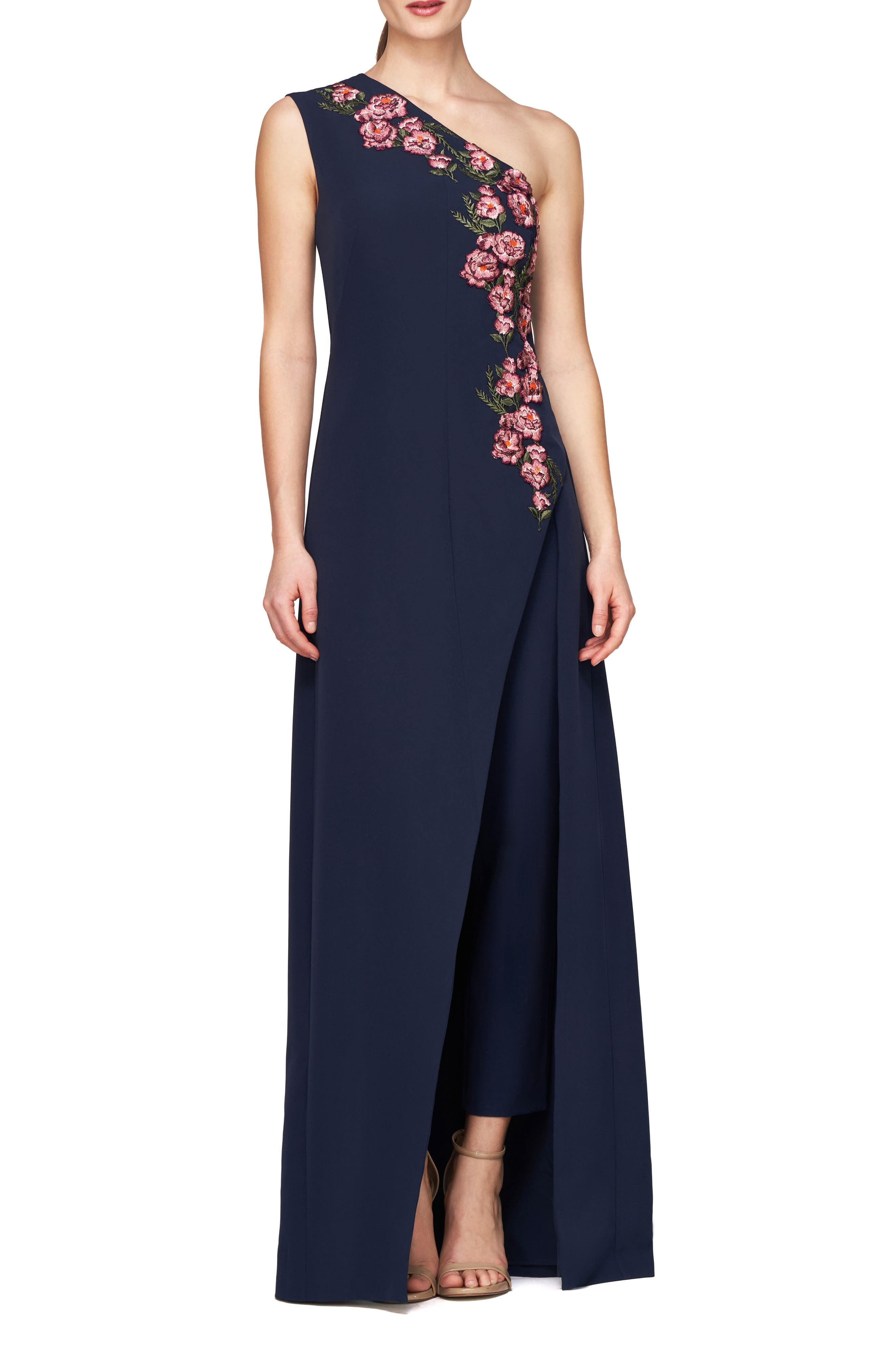 Nadine Floral Embroidered One-Shoulder Jumpsuit - image 1