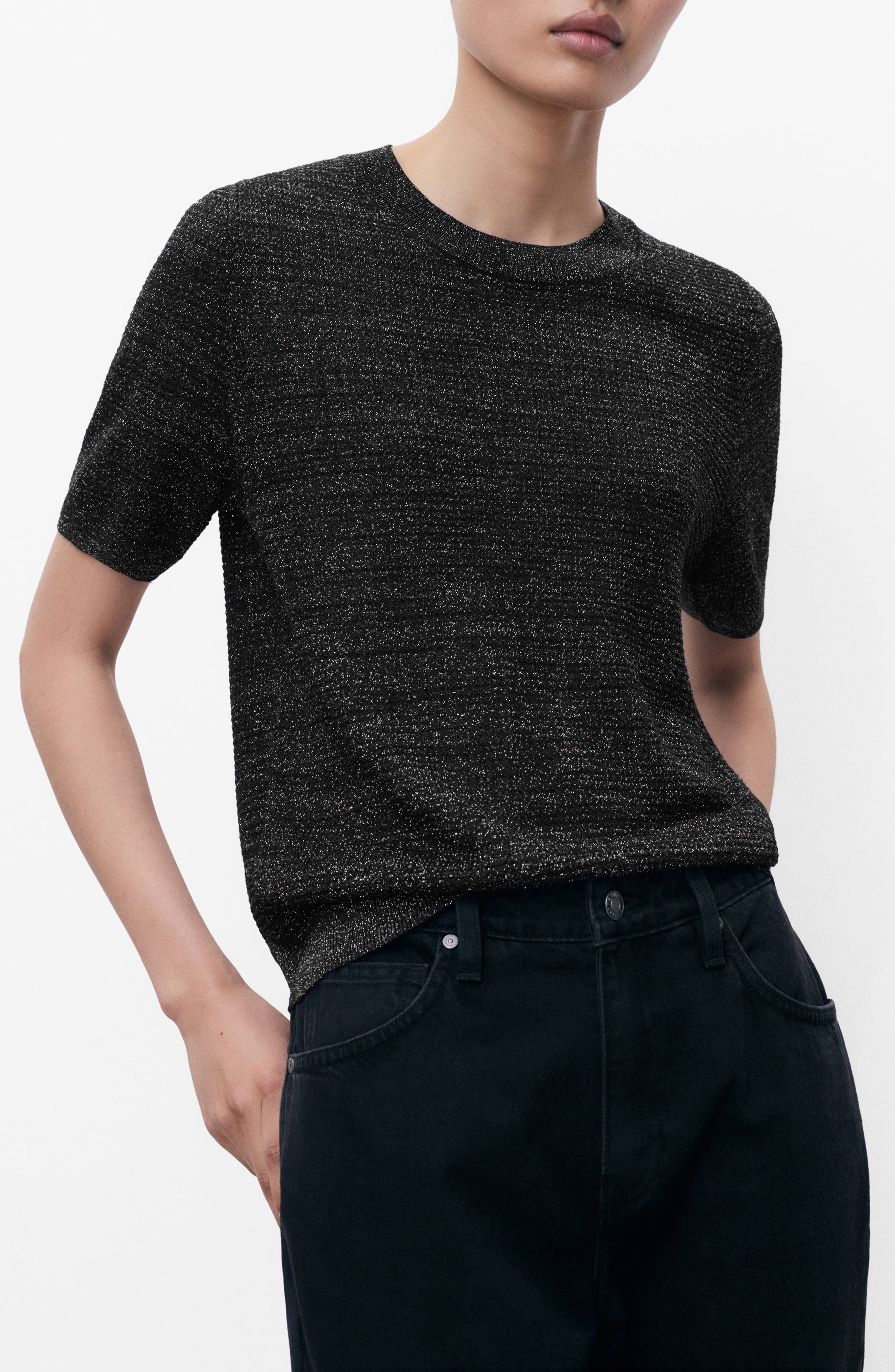 Short Sleeve Metallic Crewneck Sweater - image 1