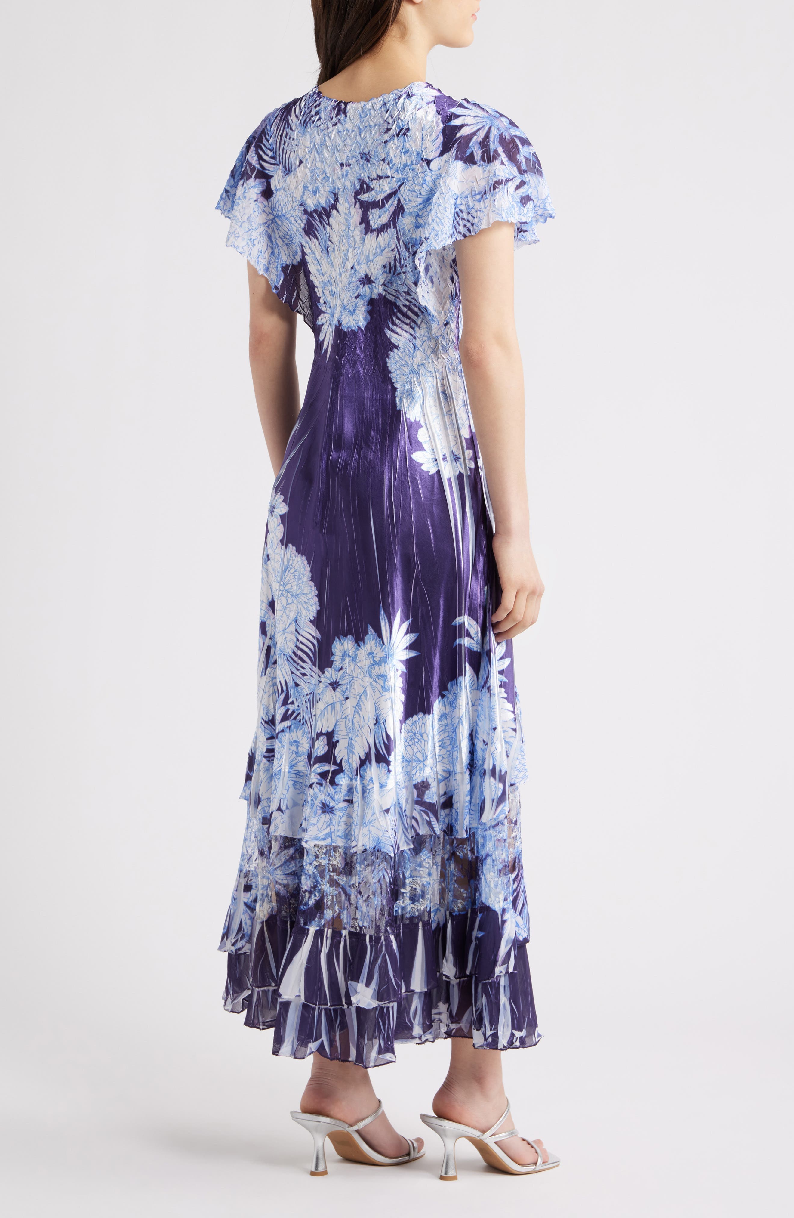 Flutter Sleeve Charmeuse & Chiffon Maxi Cocktail Dress - image 2