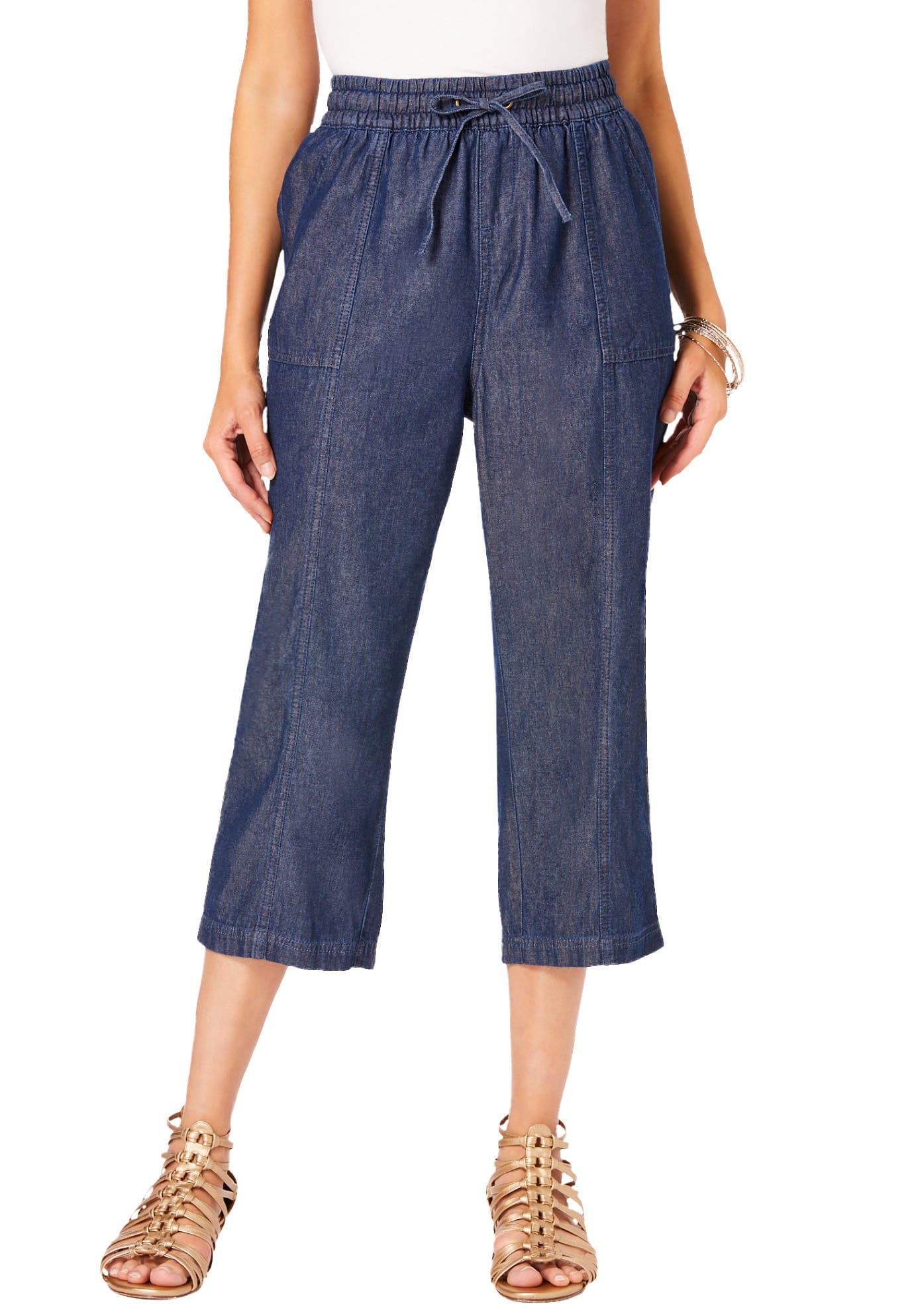 Plus Size Chambray Wide Leg Capri Pant - image 3