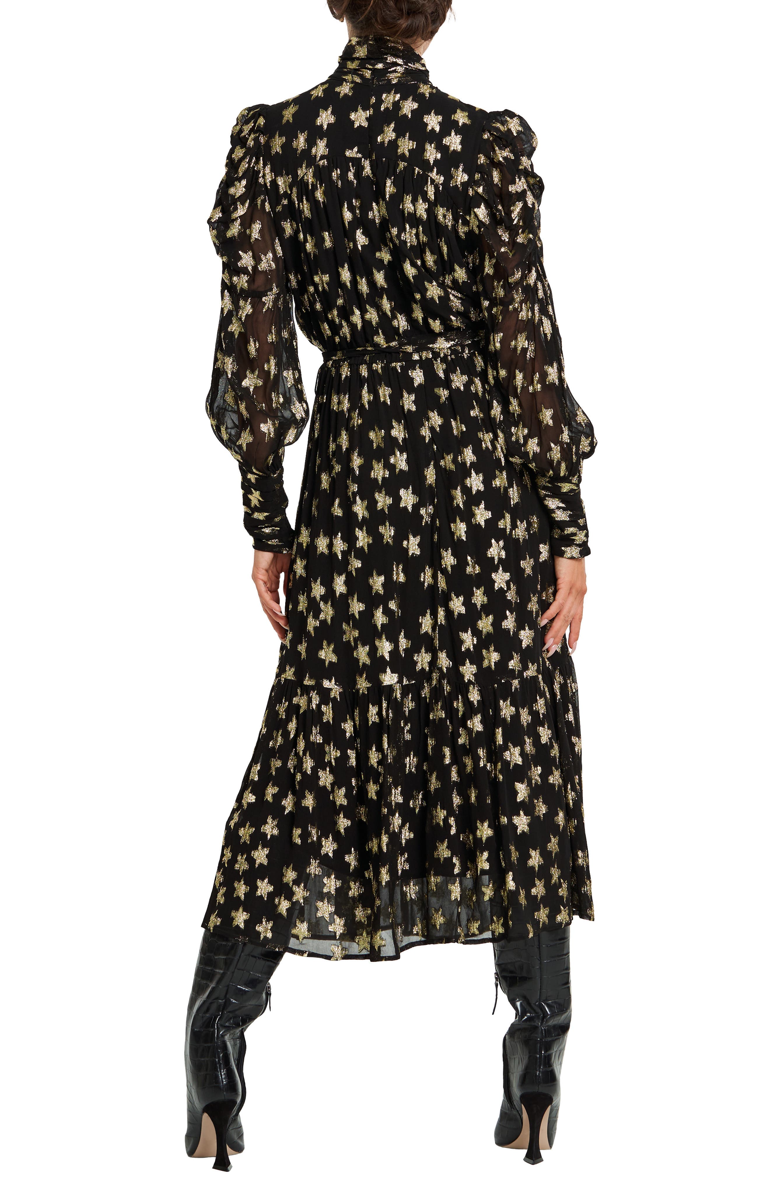 Adelle Metallic Star Print Long Sleeve Midi Dress - image 2