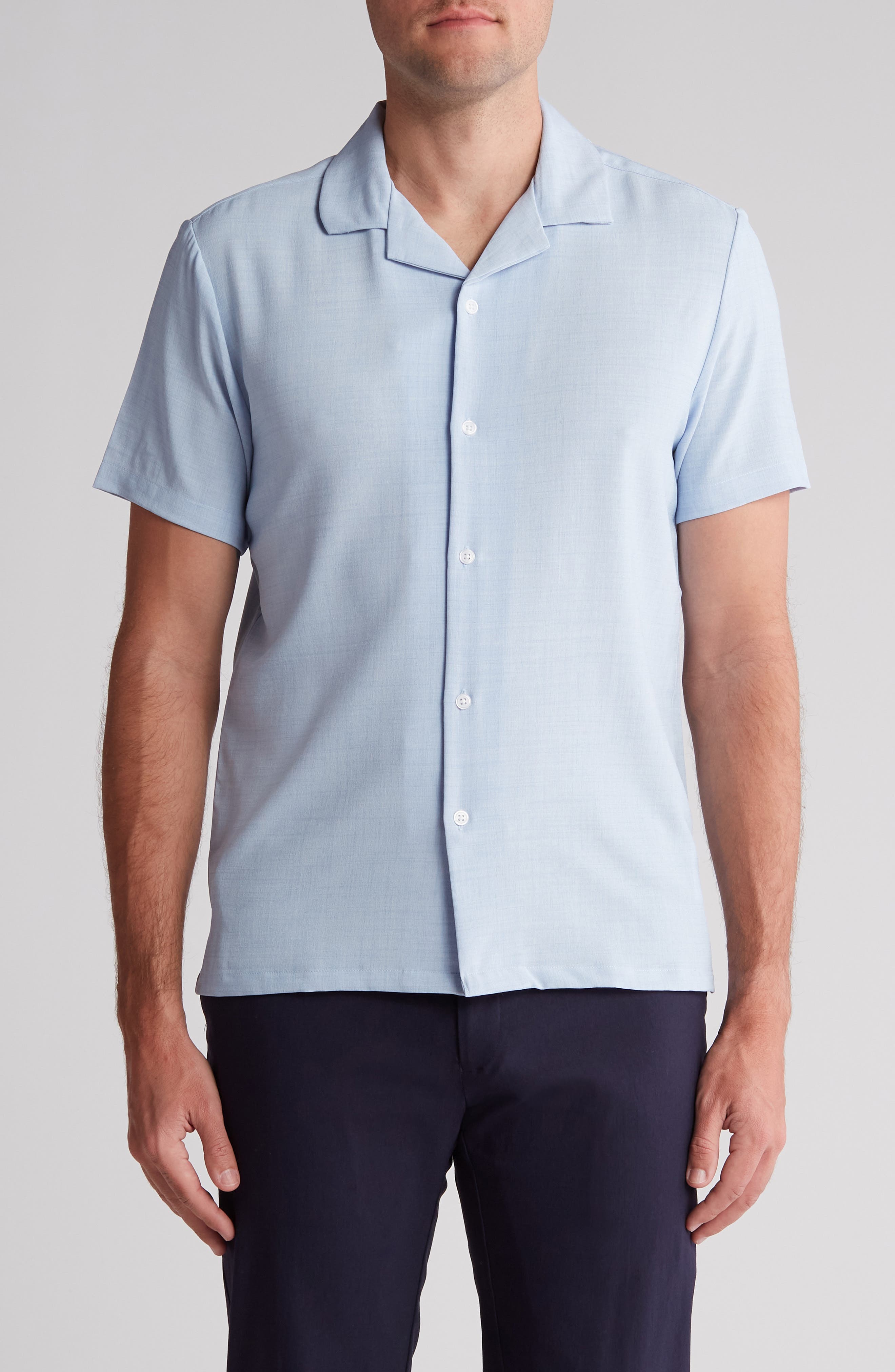 Melange Short Sleeve Button-Up Camp Shirt - image 1