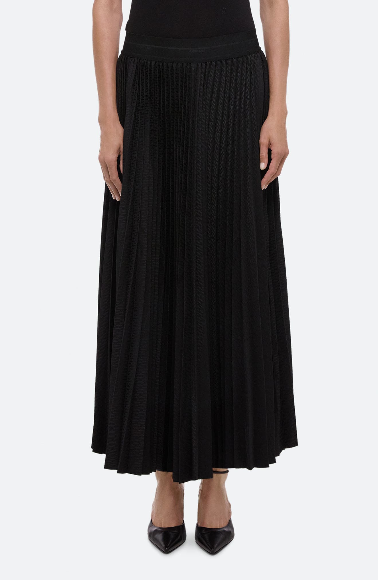 Pleated Stretch Logo Jacquard Satin Maxi Skirt - image 1