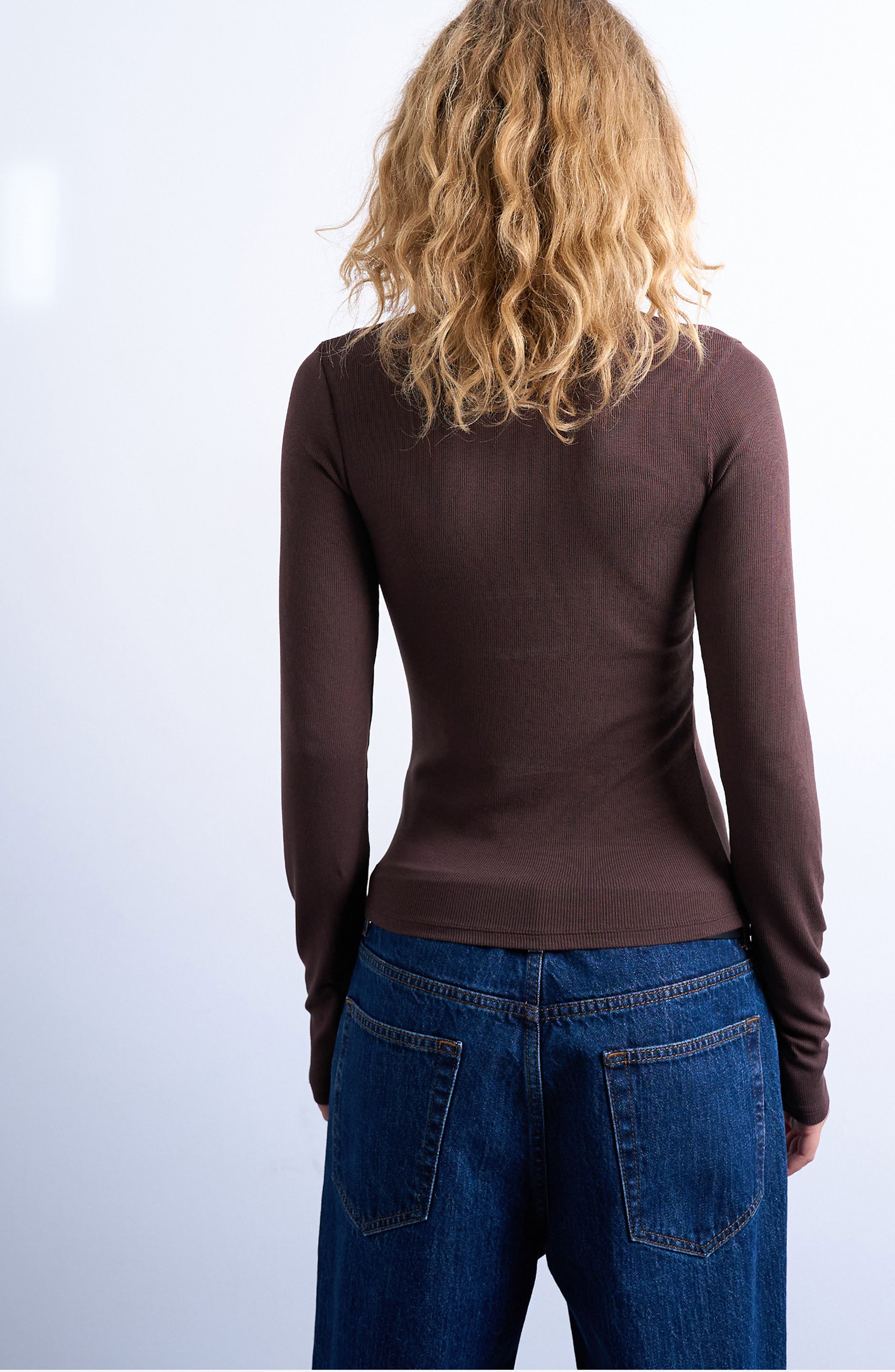 Mock Neck Long Sleeve Rib Top - image 2