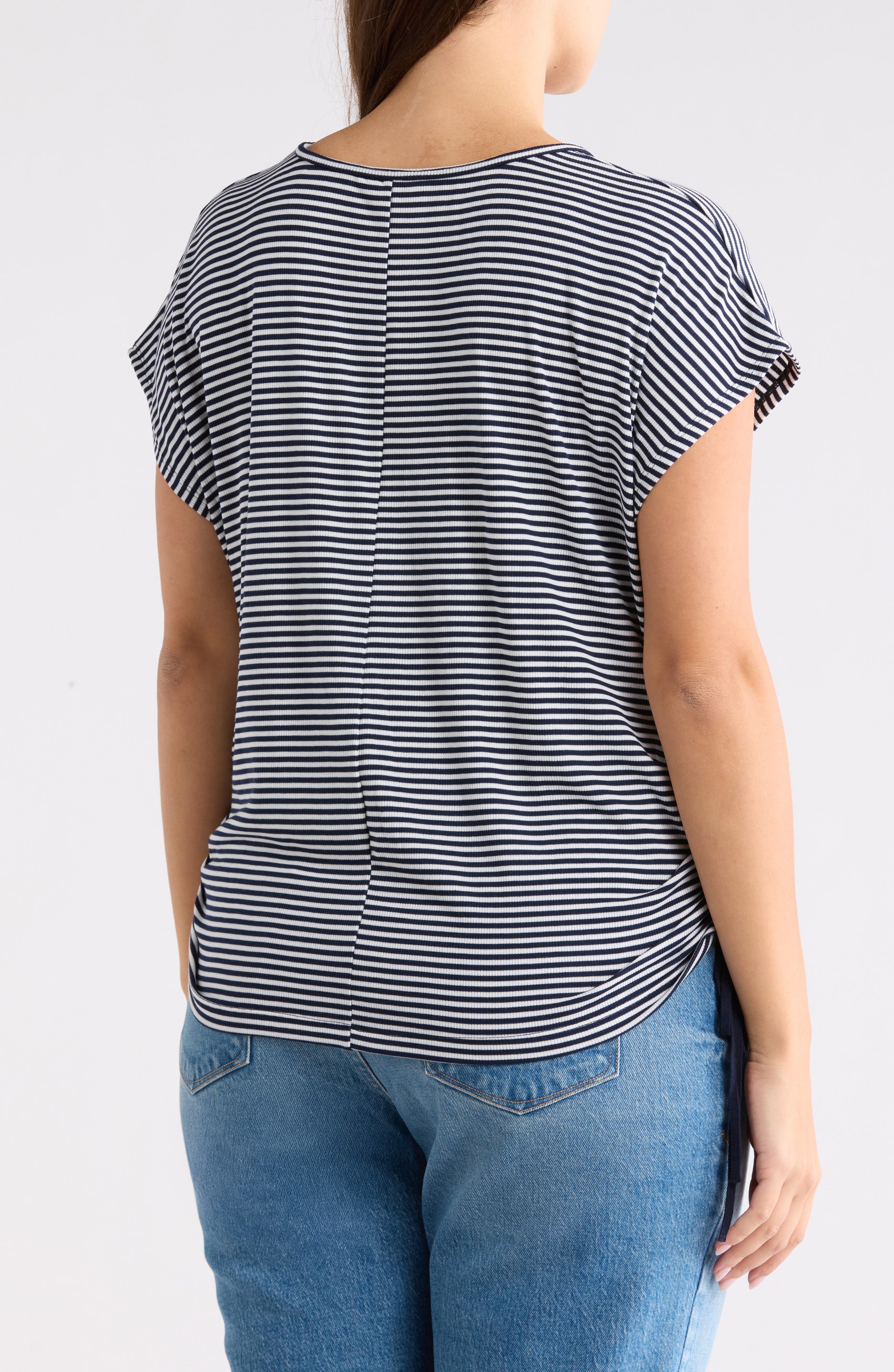 Stripe Cap Sleeve Cinch Side T-Shirt - image 4