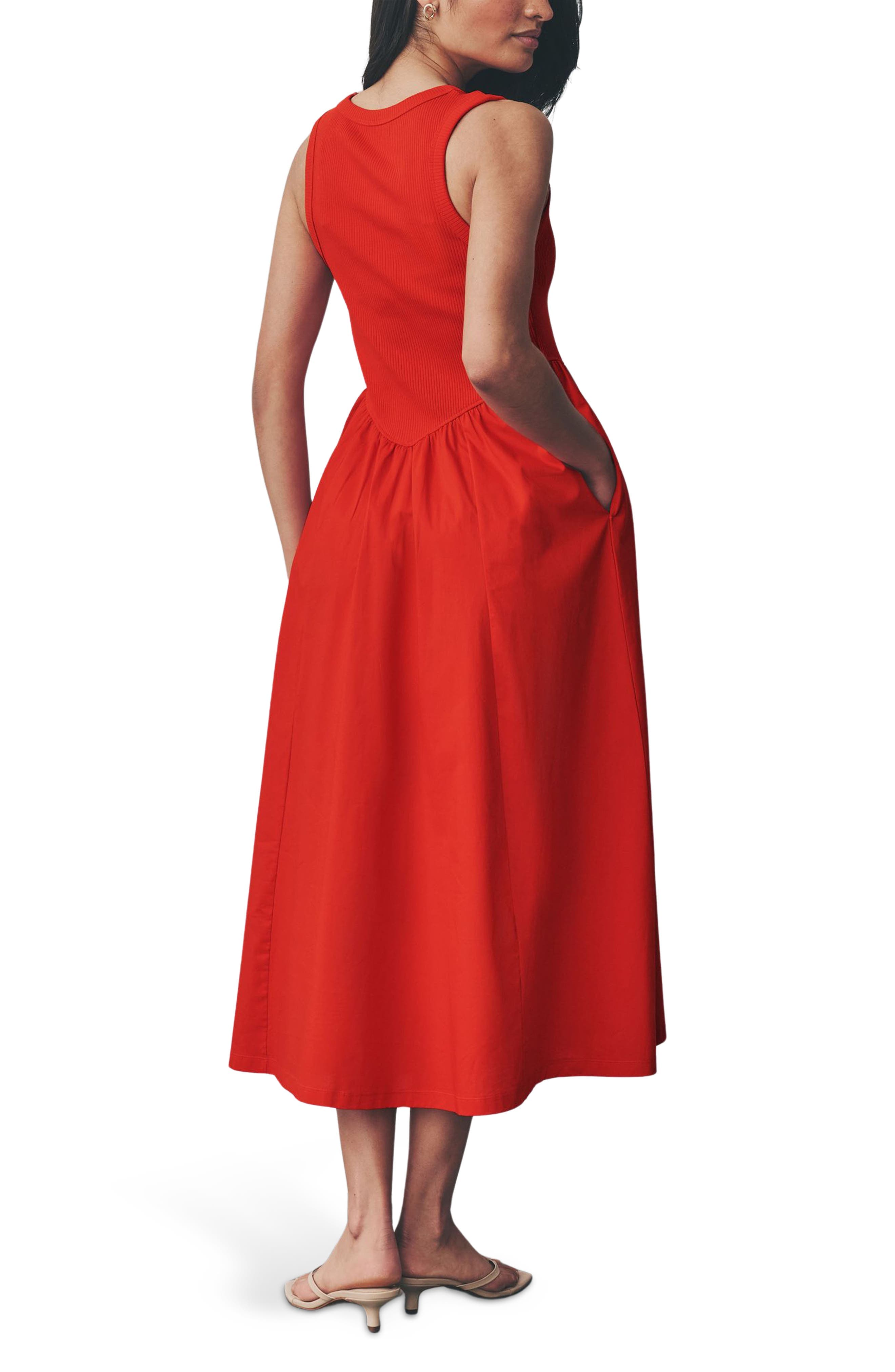 Mixed Media Cotton Blend Sleeveless Midi Dress - image 2