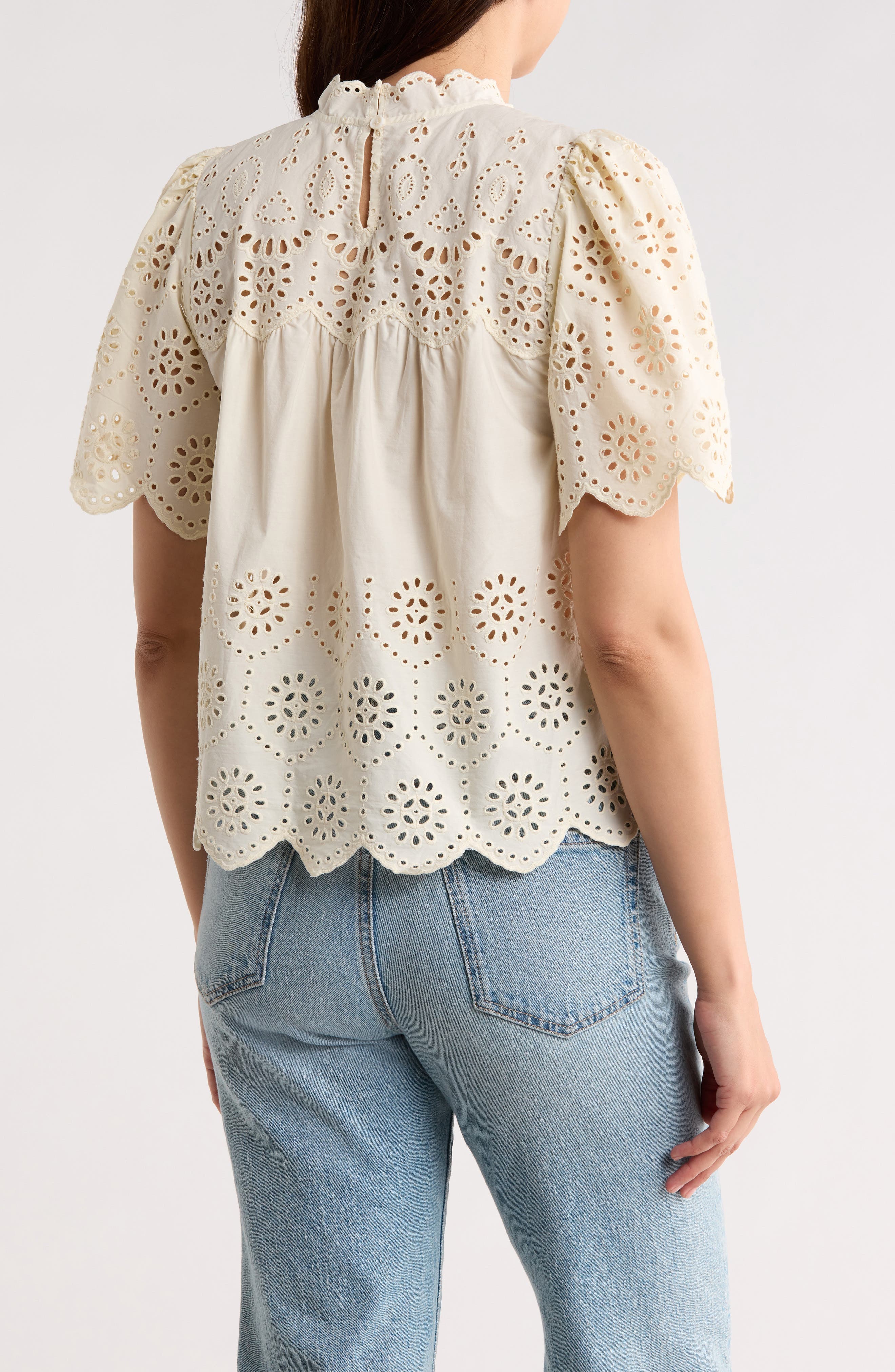 Embroidered Eyelet Short Sleeve Cotton Top - image 2