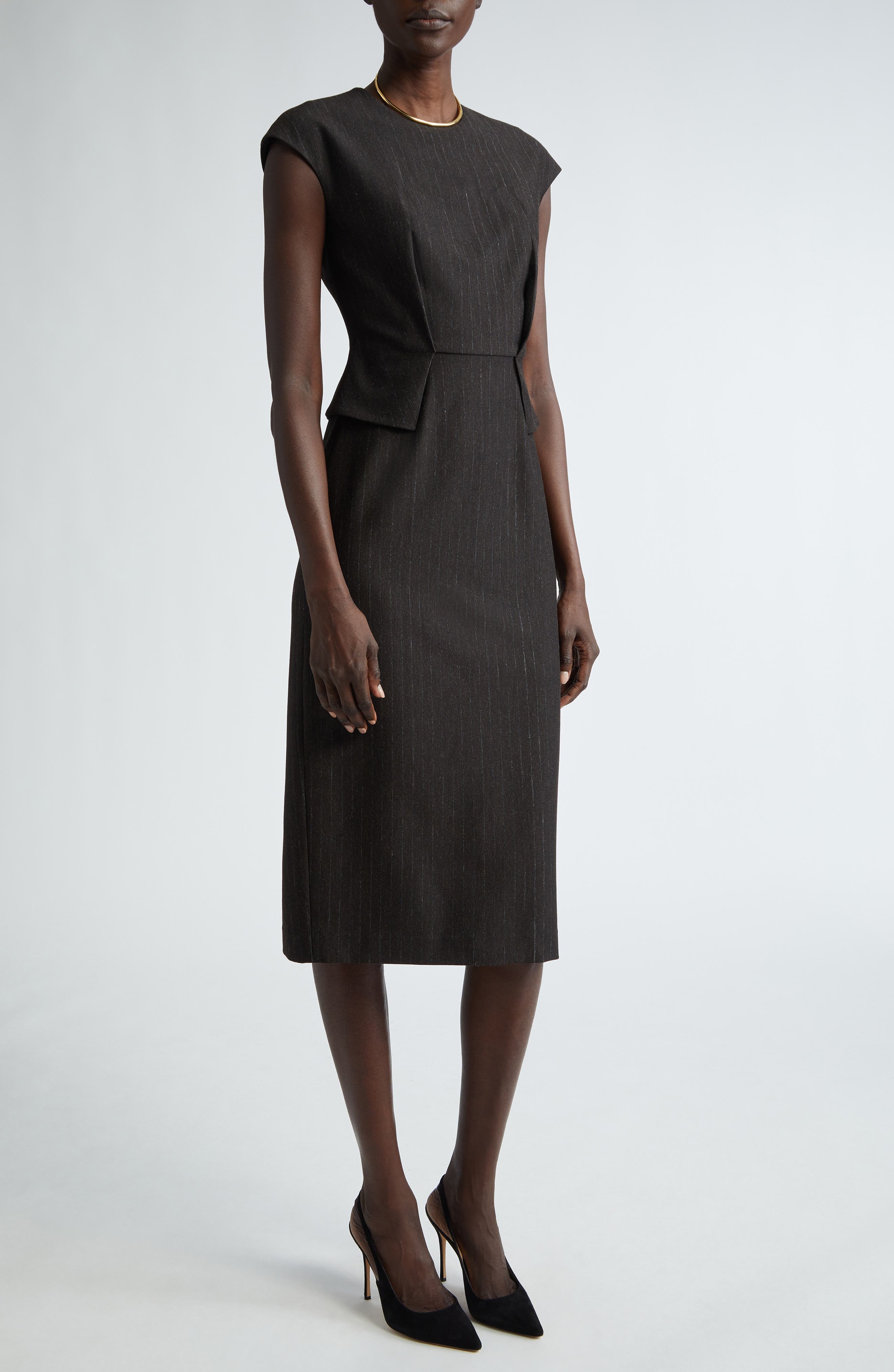 Pinstripe Jersey Peplum Sheath Dress - image 1